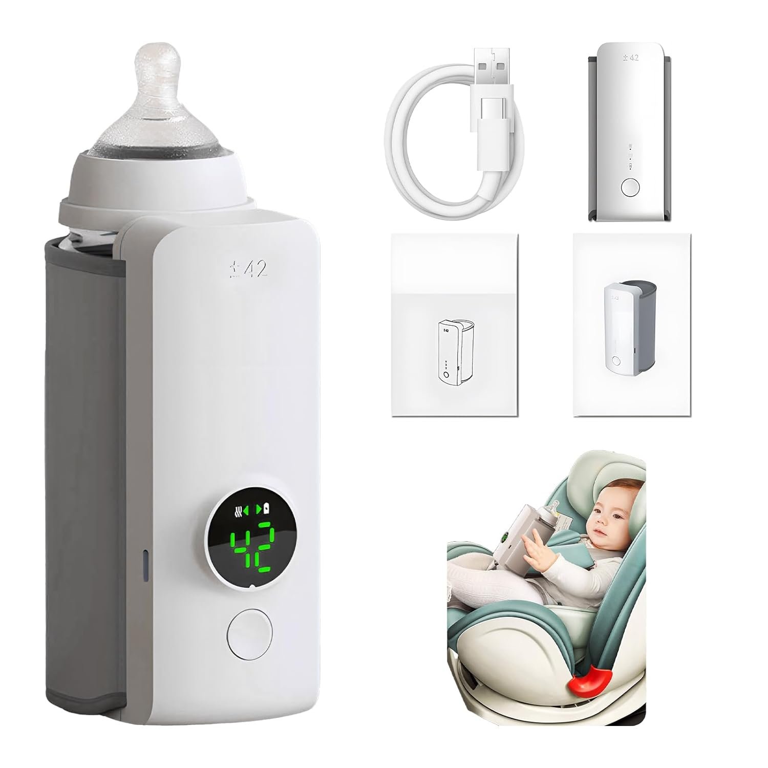 Portable Bottle Warmer for Travel, Fast Heating – Travel Bottle Warmer with Battery-Powered Temperature Display.