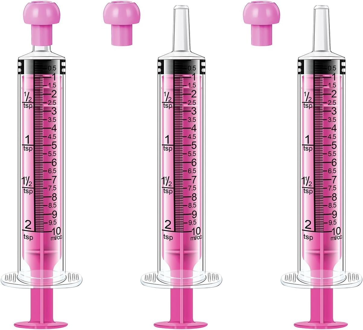 3Pcs 10ml Children Oral Syringes, Liquid Plastic Syringe,Colorful Measuring Tools Individually Sealed for Feeding,Baby Medicine Syringes with Caps (Pink)