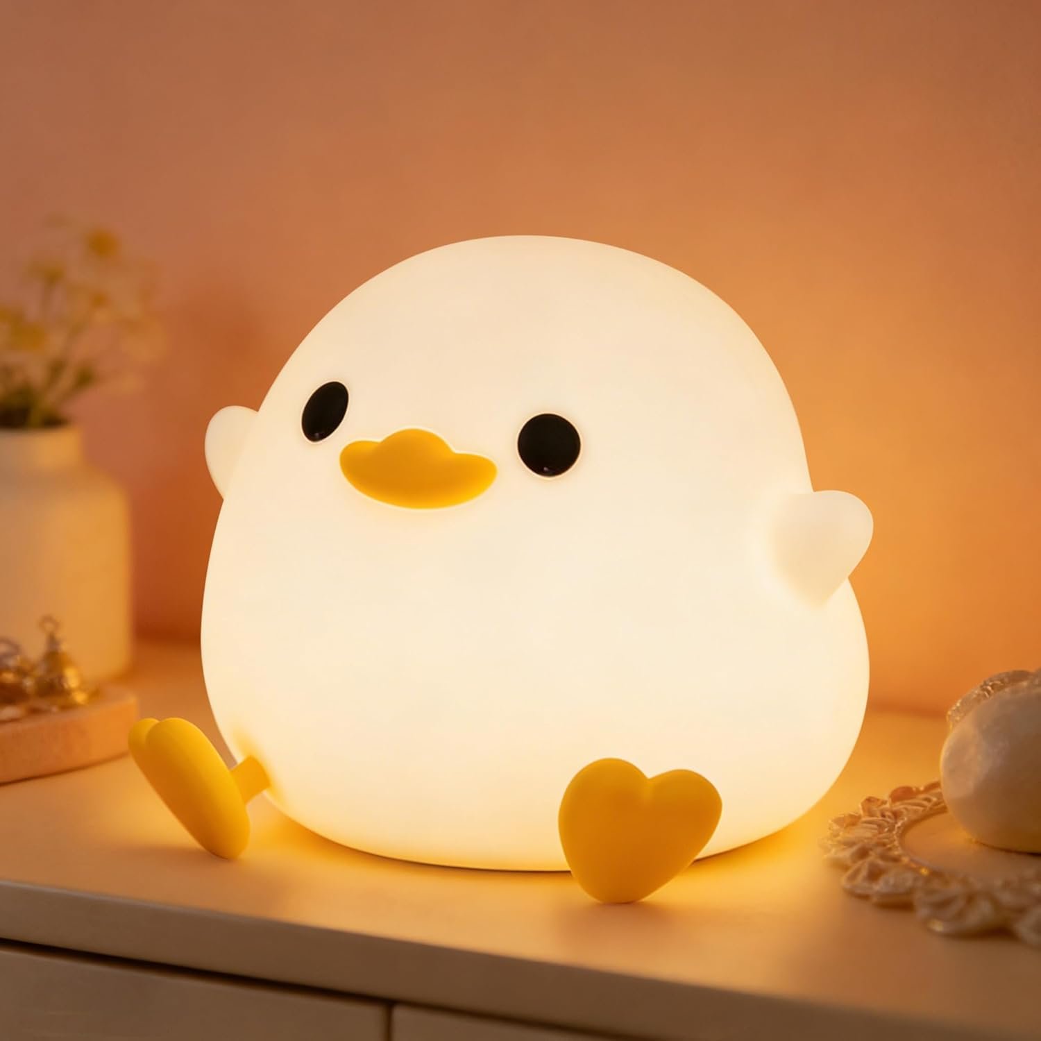 FAMIDUO Duck Night Light, Cute DoDo Duck Lamp, Squishy Silicone Dimmable Bedside Light for Baby Kids Nursery with Timer, Rechargeable Touch Nightlight for Boys Girls Room Decor, Children’s Day Gift