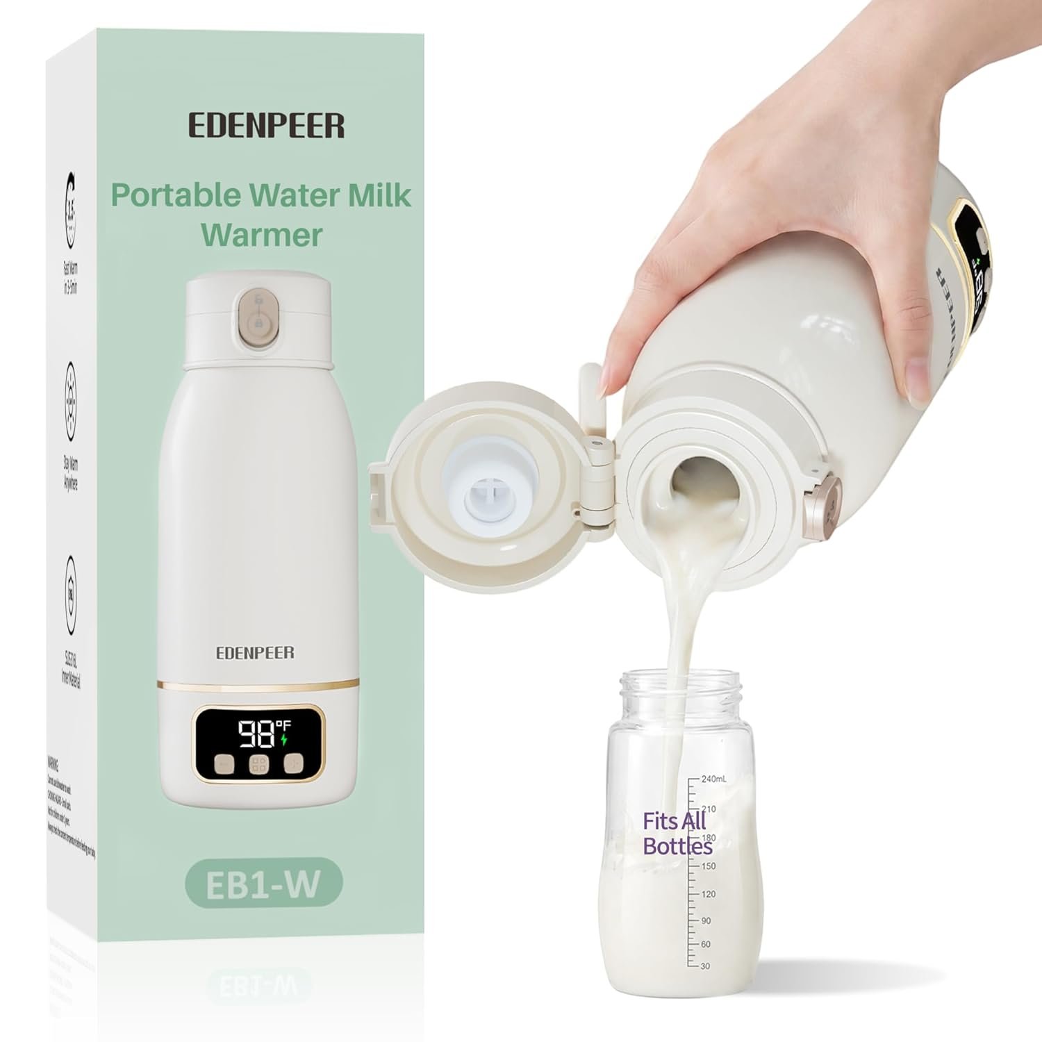 Portable Bottle Warmer for Travel, Fast Baby Bottle Warmer Portable with Precise Temperature Control, 17 OZ Milk Warmer, Leak-Proof Cordless Breastmilk Warmer, Fits Most Baby Bottles for On the Go
