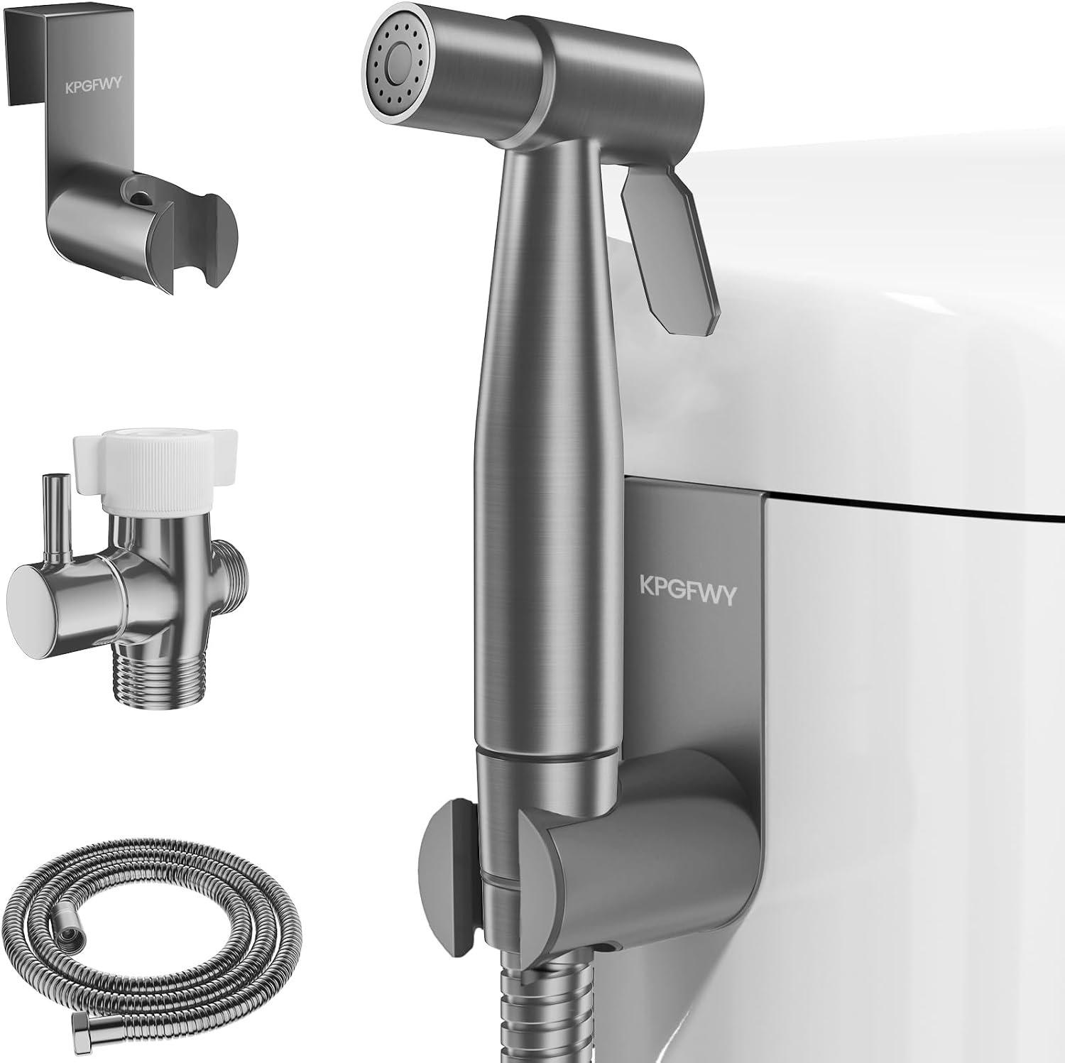 Handheld Bidet Sprayer for Toilet – Adjustable Pressure Stainless Steel Jet Sprayer for Cloth Diaper Cleaning, Feminine Wash & Baby Care, Muslim Shower Hose Kit KPGFWY (Gunmetal Gray)