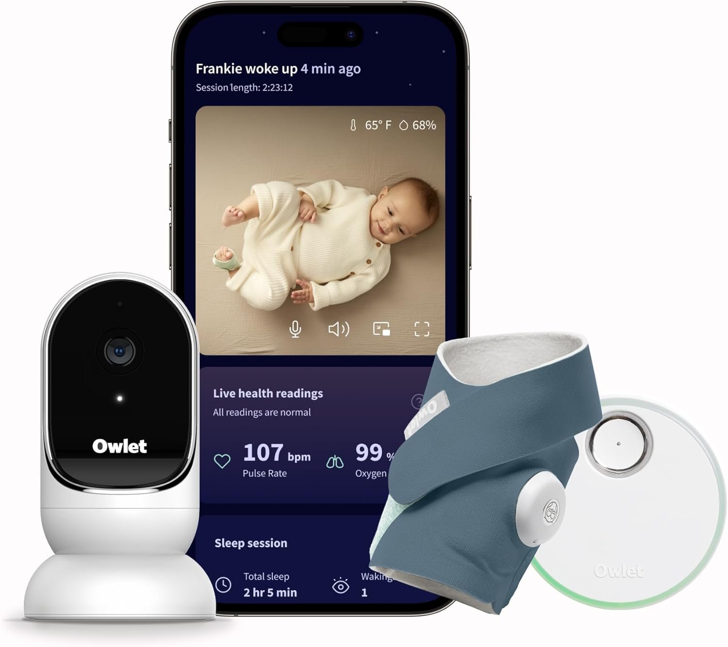 Owlet® Dream Duo (Gen 1) Smart Baby Monitor: FDA-Cleared Dream Sock® Plus Owlet Cam 2 – Tracks & Notifies for Pulse Rate & Oxygen While Viewing Baby in 1080p HD WiFi Video