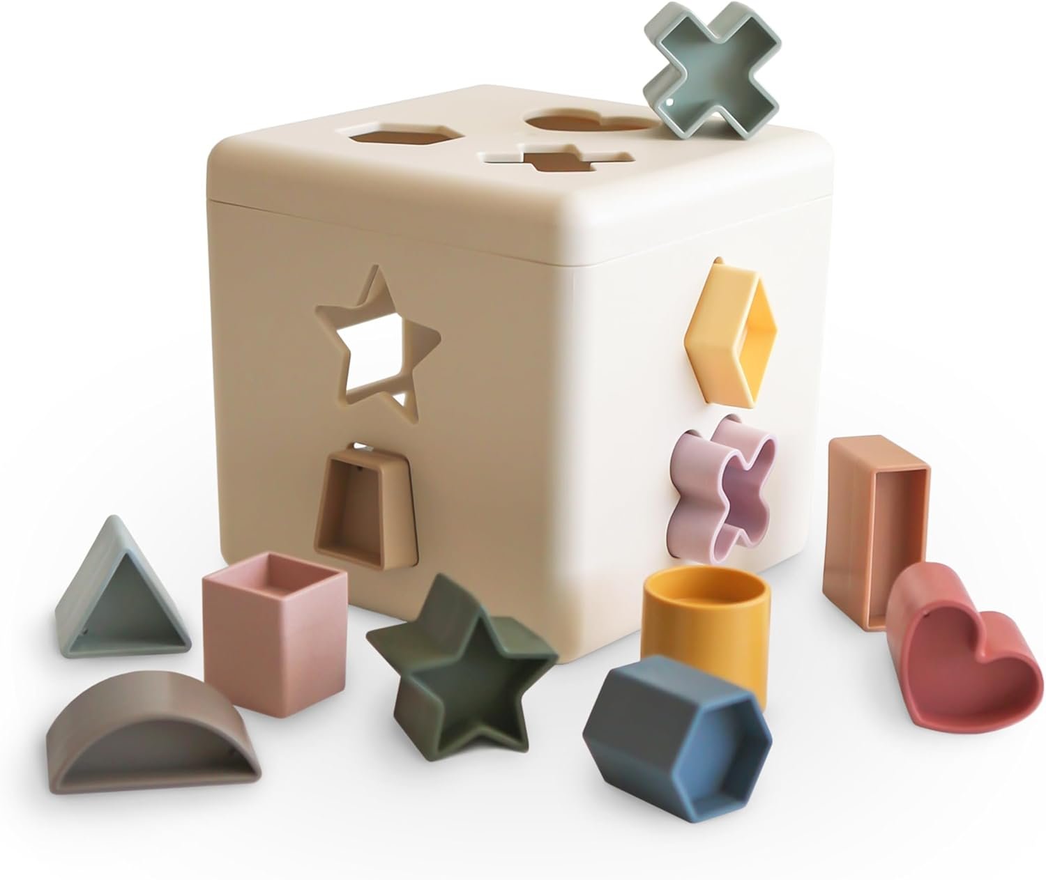 mushie Shape Sorting Box | Original | Educational Learning Toy for Toddlers with 12 Shapes | Made in Denmark (10+ Months)