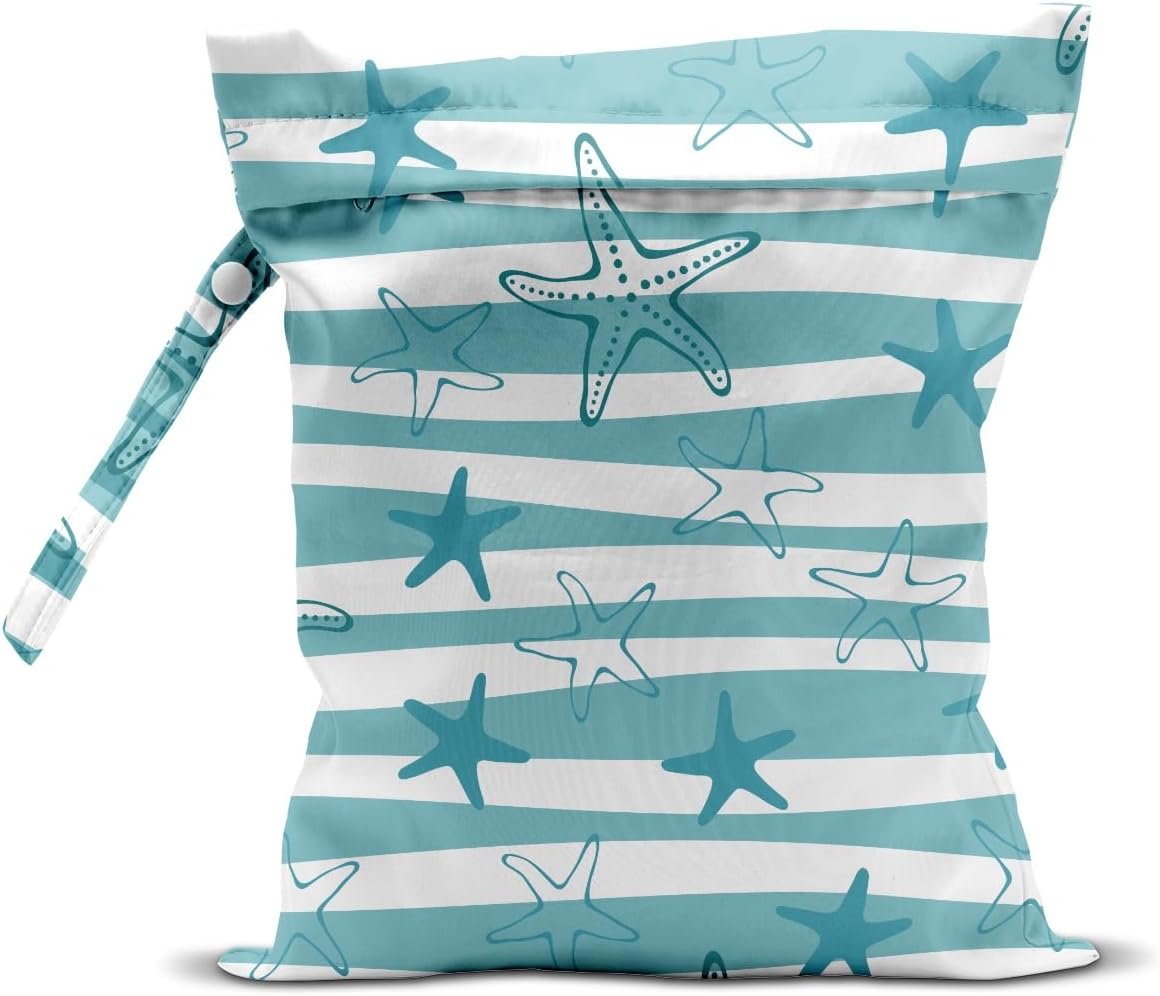 Wet Dry Bag, Wet Bag for Swimsuit, Travel, Beach, Pool, Diapers, Dirty Yoga Gym Clothes, Makeup Bag, Ocean Starfish Summer Vacation Essentials