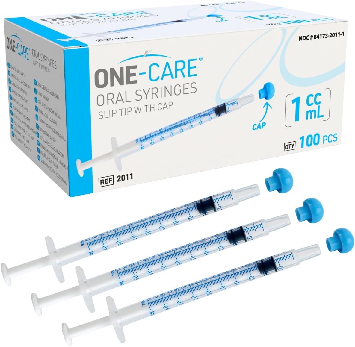 ONE-CARE 1ml Oral Syringe with Cap – Sterile, Individually Wrapped – 100 Dispensers, Slip Tip, Uses include oral administration of medicine for infants, adults and animals