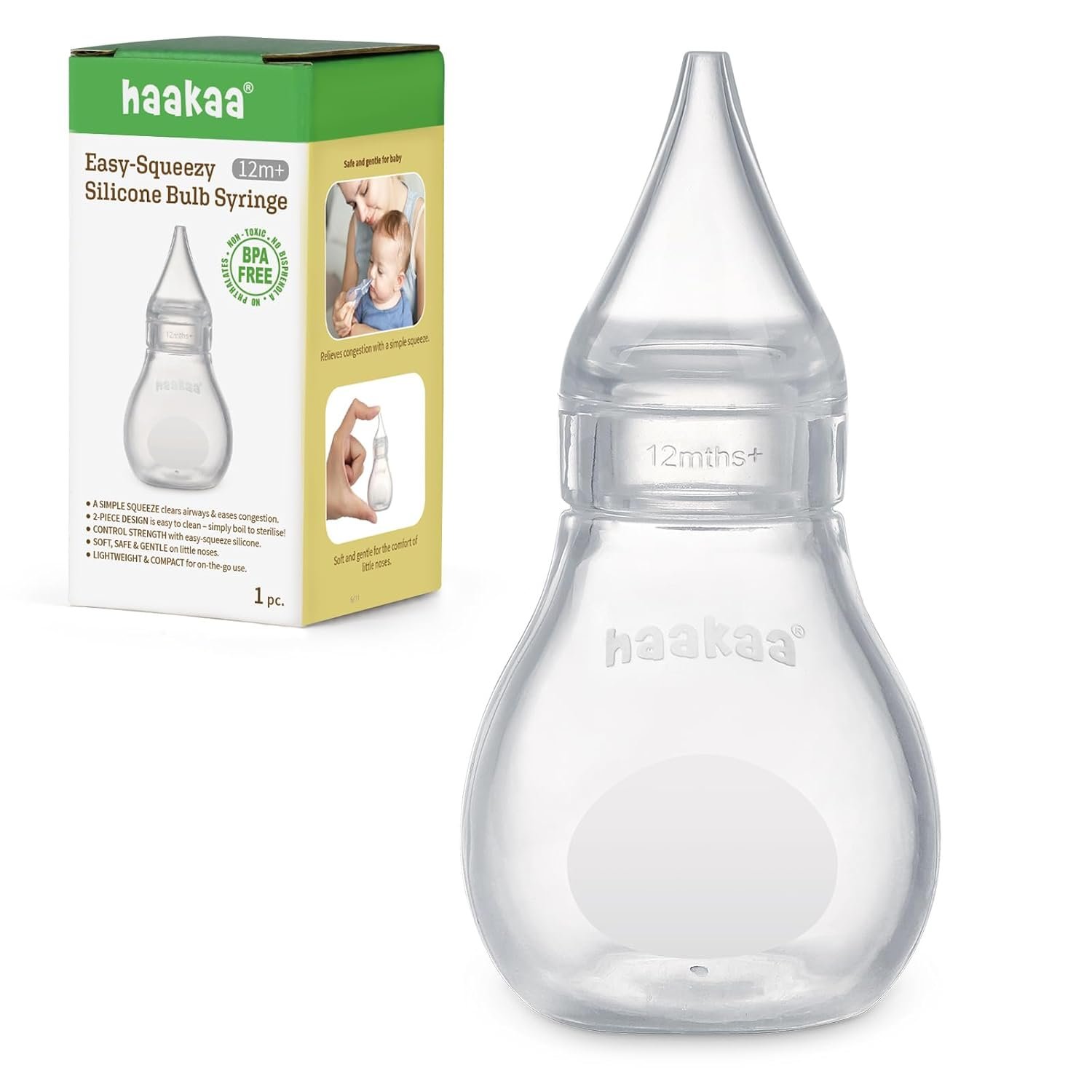 Haakaa Silicone Baby Nasal Aspirator | Nose Bulb Syringe | Easy-Squeezy Baby Nose Cleaner, Newborn Infant &Toddler – BPA Free Silicone