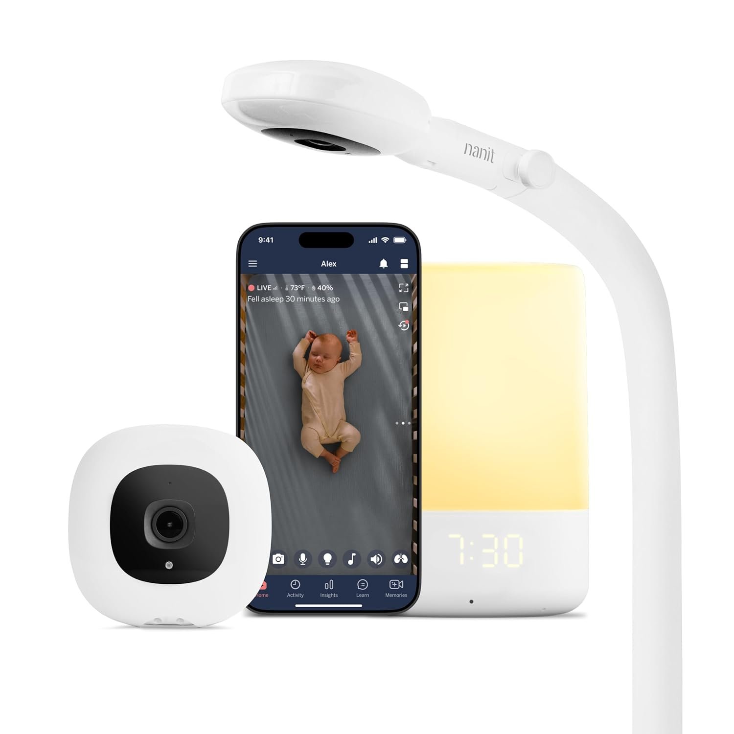 Nanit Nursery Bundle Smart Baby Monitor with Floor Stand – 1080p HD Wi-Fi Camera, Sensor-Free Breathing Monitoring, Sleep Tracking, Two-Way Audio, Night Vision, Motion & Cry Notifications, White