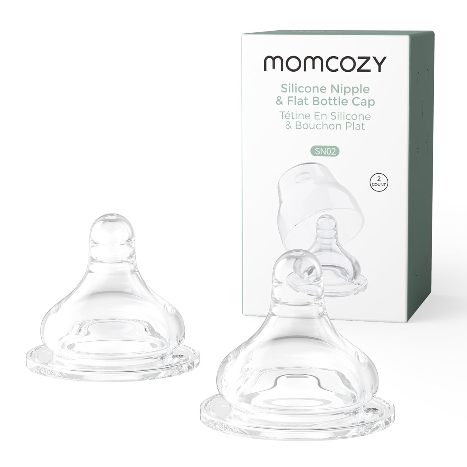 Momcozy Soft Baby Nipple Premium Natural Flow Silicone for Wide-Neck Bottles, BPA-Free, Perfectly Compatible with Momcozy Breast Milk Cooler, Small (Pack of 2)