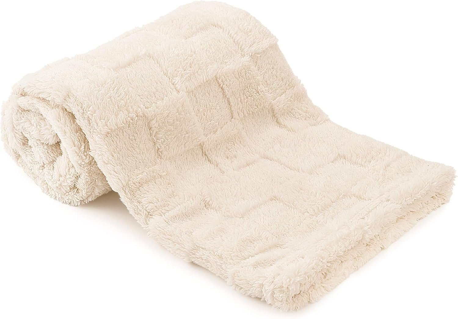 Plush Soft with Square Checkered Baby Blanket,Fleece Infant Toddler Blankets for Girls Boys,Warm Lightweight Breathable Newborn Receiving Blankets for Crib Stroller 30″×39″(Beige,Square)