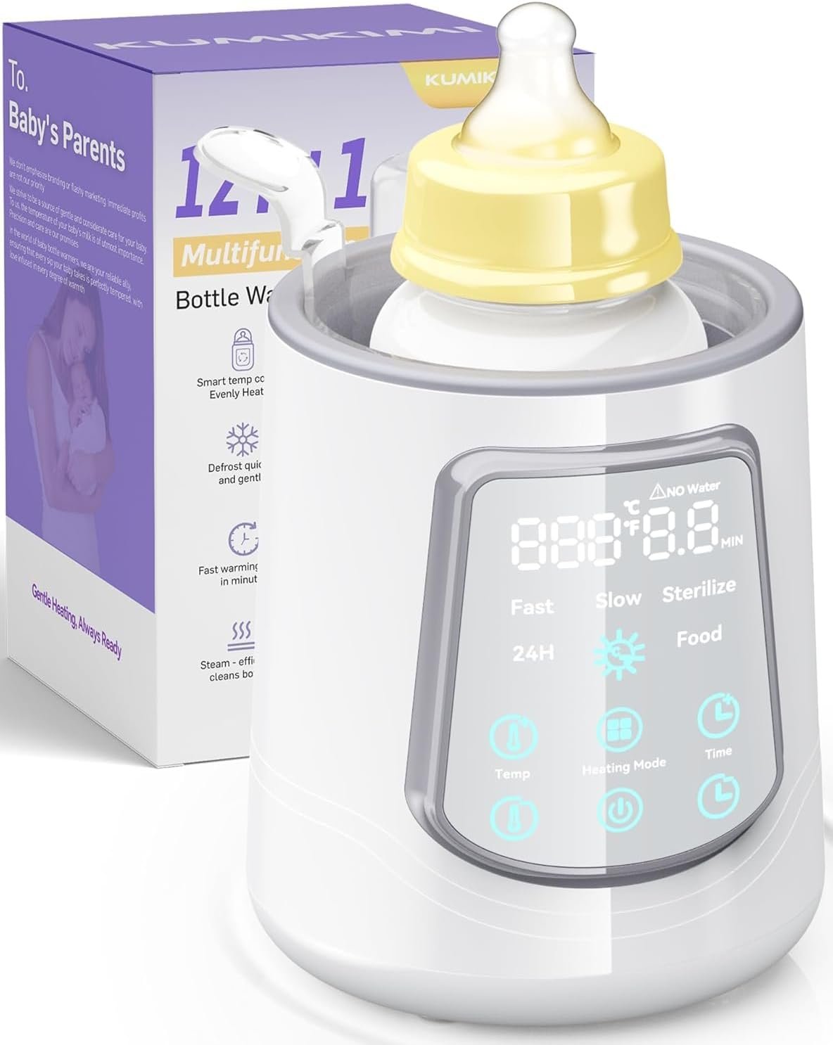 12 in 1 Fast Baby Bottle Warmer with Even Heating No Hot Spots, Night Mode, Sterili-zing,Constant Temp Milk Warmer for Breastmilk & Formula, Fits All Bottles Lt-Gray