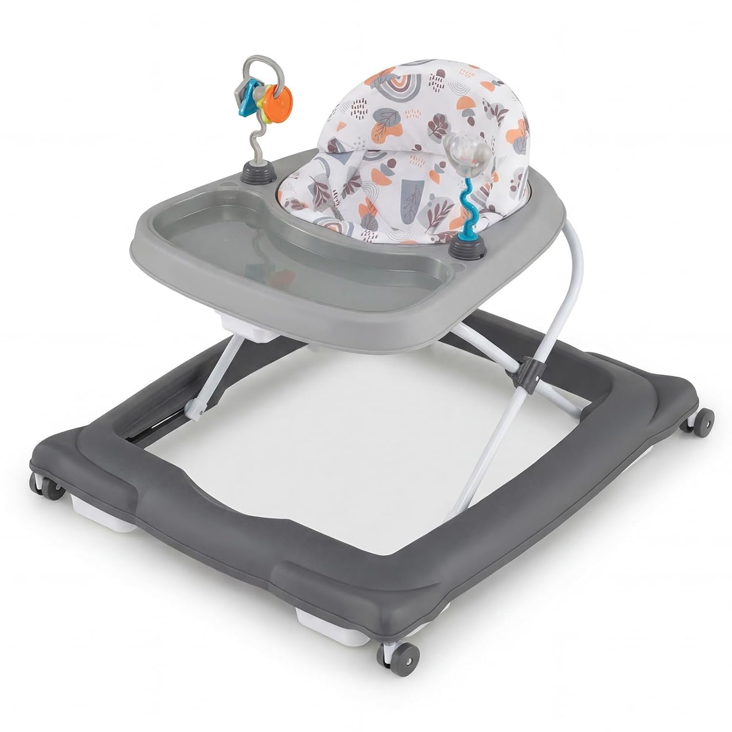 BABY JOY Baby Walker, Foldable Activity Walker with Adjustable Height, Large Tray & Removable Toys, Baby Walker with Wheels for Boys Girls 6-12 Months (Gray)