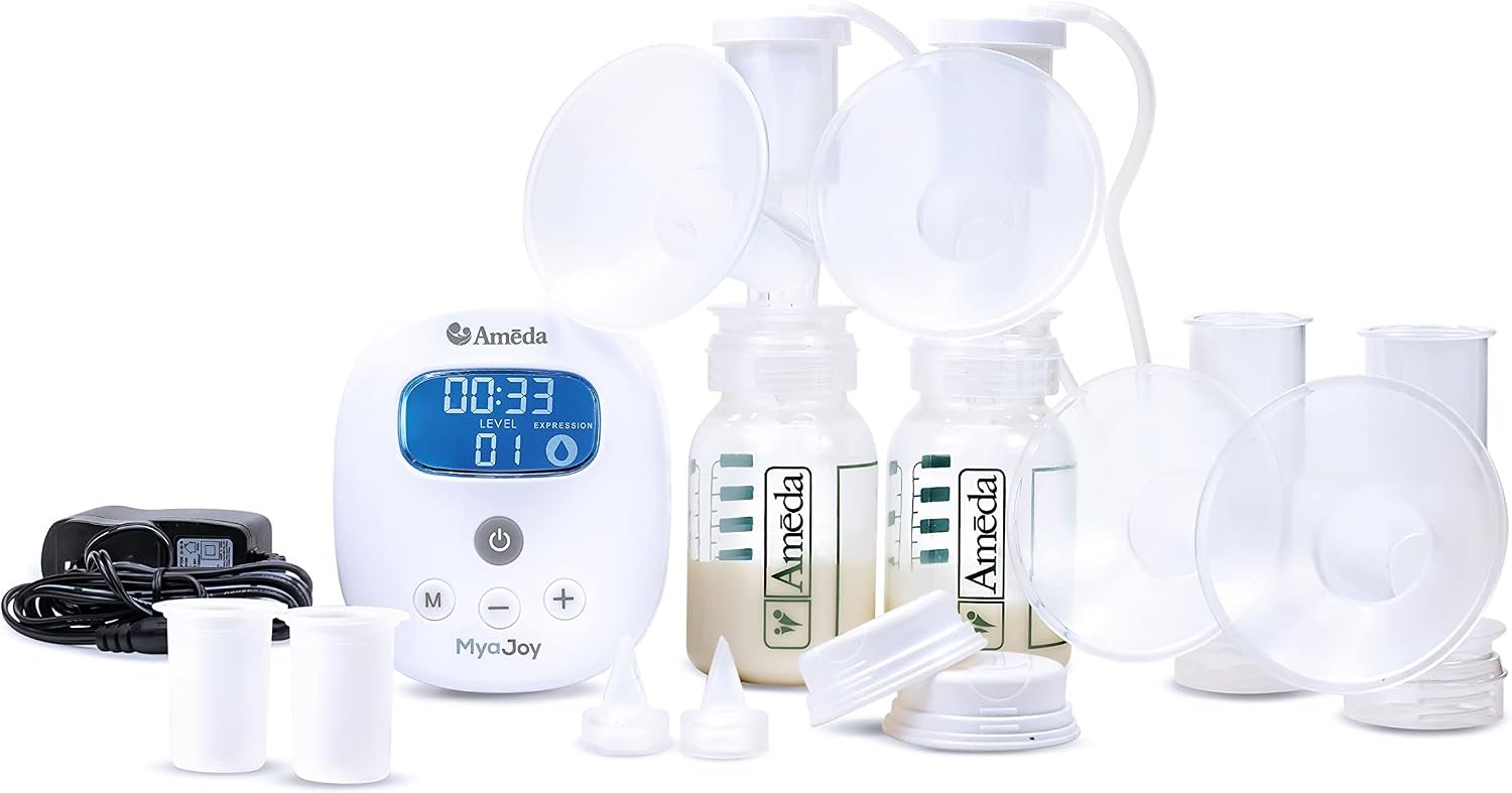 Ameda MYA Joy Double Electric Breast Pump & Accessories | Portable Breast Pump Hands Free | Lightweight | Hospital Grade | Includes HygieniKit & Ameda Pump Parts