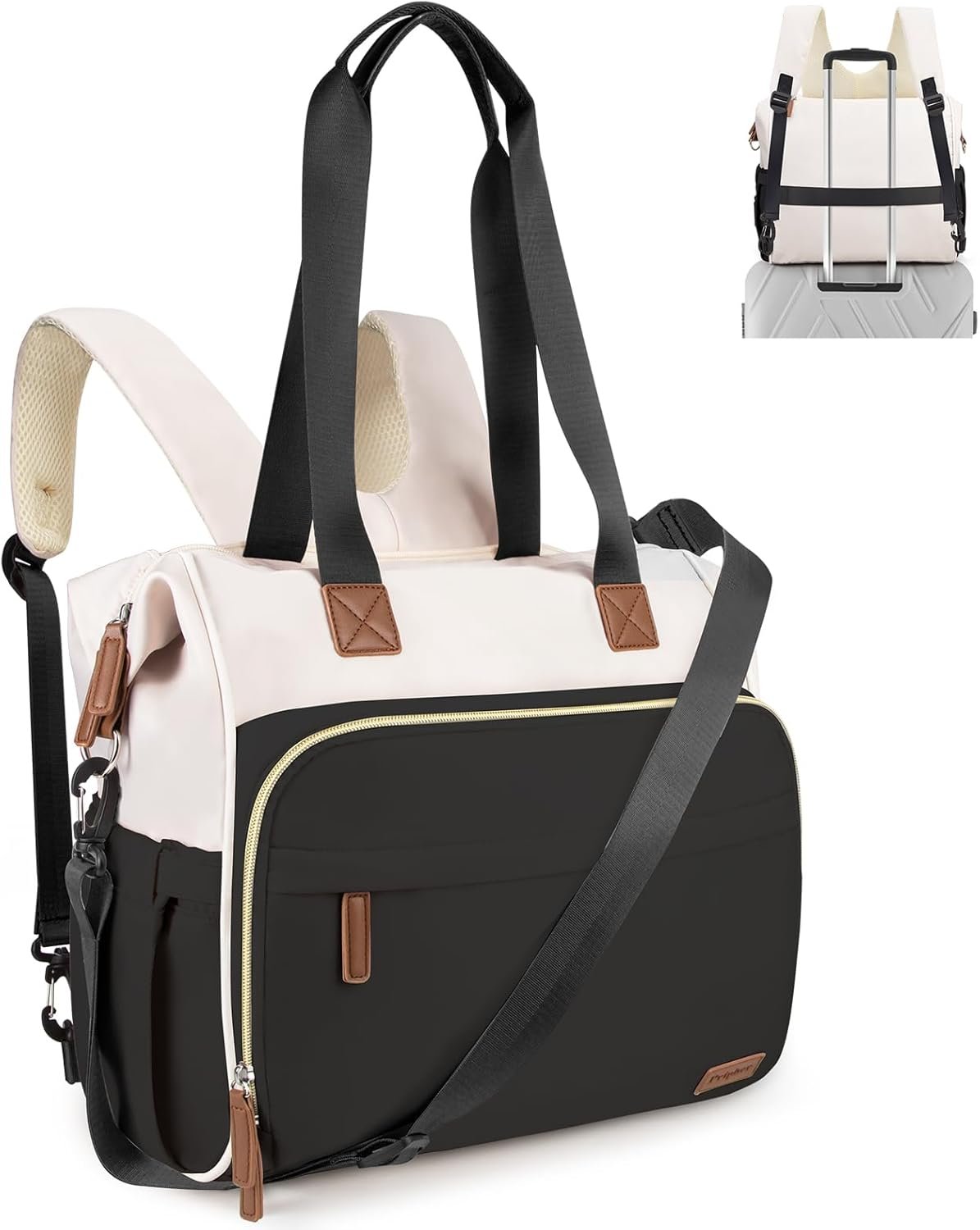 Diaper Bag Backpack Mommy Bag Large Capacity Diaper Backpack Travel Essential Baby Diaper Bag for Mom and Dad, Black & Beige
