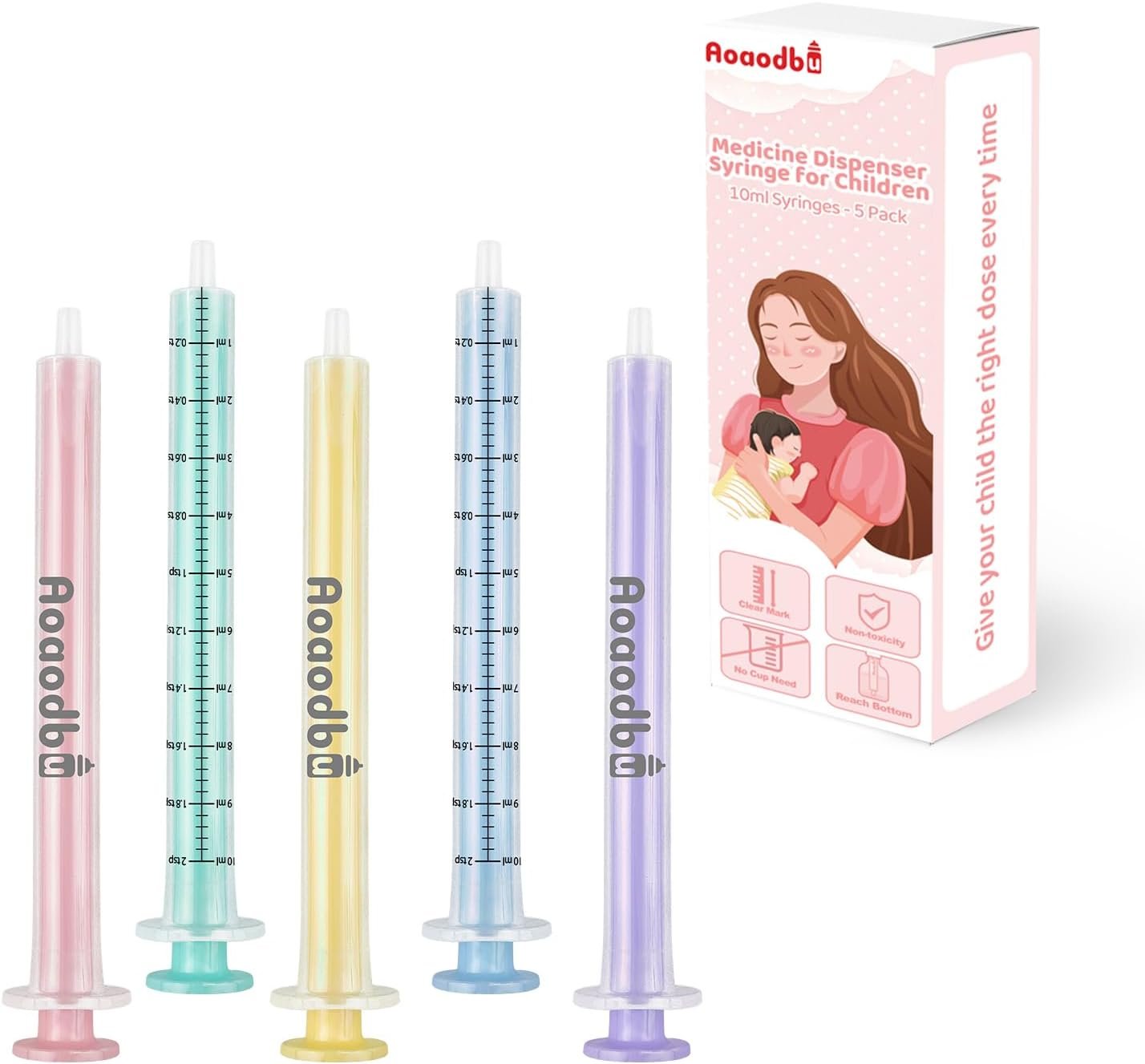 Baby Medicine Dispenser Syringe For Children,Oral Syringes, Liquid Plastic Syringe Without Needle,Leak proof Dosing Tools,5 Uniquely Colour Syringes – 5 Pack