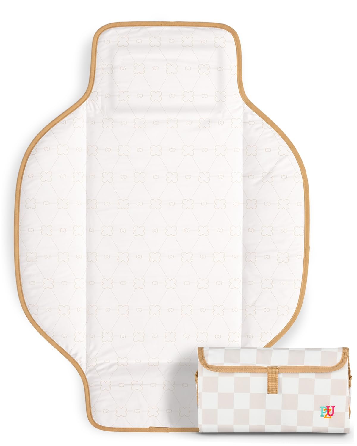 PZU Portable Diaper Changing Pad – Waterproof Travel Changing Mat with Built-in Pillow, Gifts for Baby Shower, Newborn Girls & Boys（Beige Checkers）