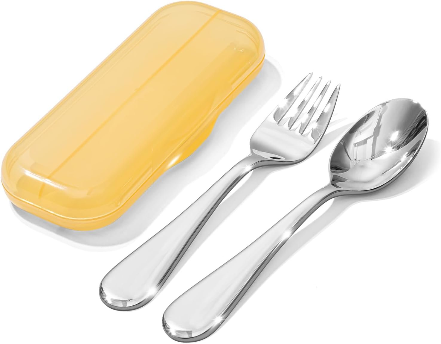 KINGSTONE Toddler Utensils Set, 2-Piece Forks and Spoons, 18/10 Stainless Steel Kids Silverware for Self-Feeding Training, Food-Grade Flatware Set with Storage Case for Traveling, Dishwasher Safe