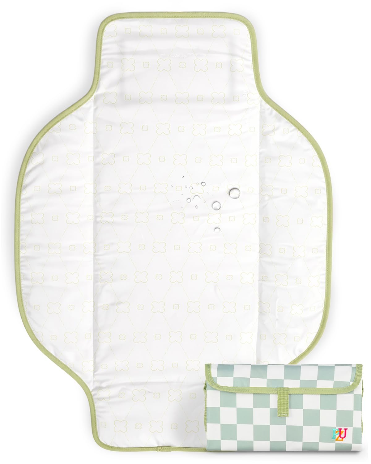 PZU Portable Diaper Changing Pad – Waterproof Travel Changing Mat with Built-in Pillow, Gifts for Baby Shower, Newborn Girls & Boys（Sage Checkers）