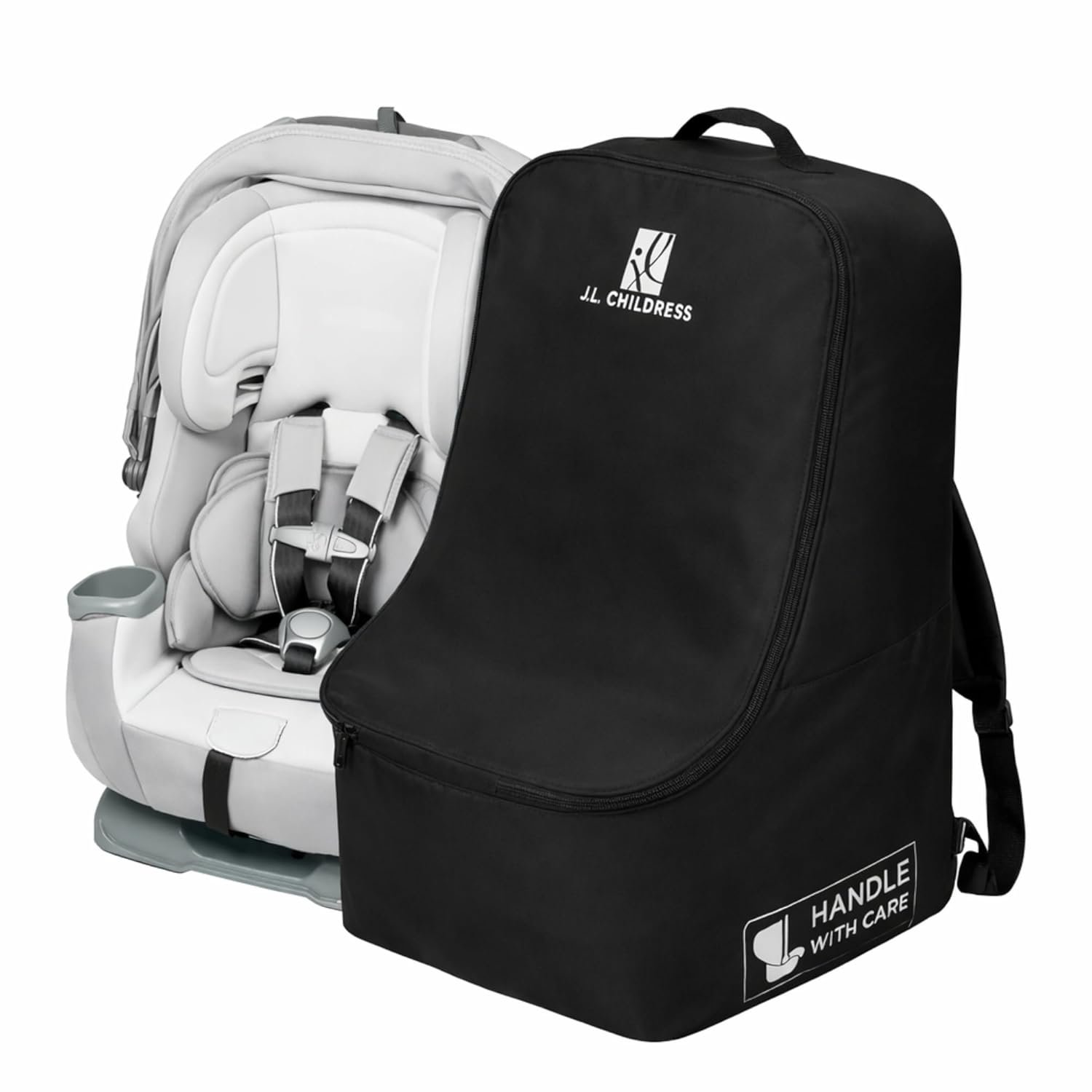 J.L. Childress Padded Backpack Car Seat Bag – Car Seat Travel Bag for Airplane, Fits Most Baby & Infant Carriers & Bootsters, Accessories for Gate or Baggage Check, AirTag Compatible – Deluxe, Black