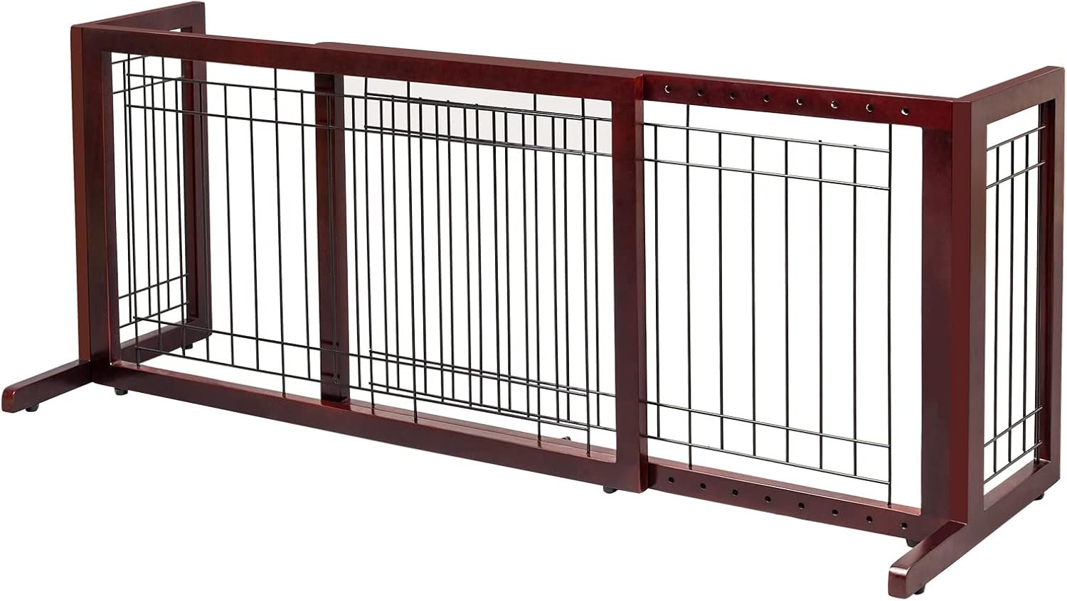 Bonnlo Free Standing Dog Gate, 37″ – 68″ Wide Pet Gate for Fireplace Stairs Doorways, Wooden Adjustable Pet Fence Indoor, Christmas Tree Gate (Cherry)