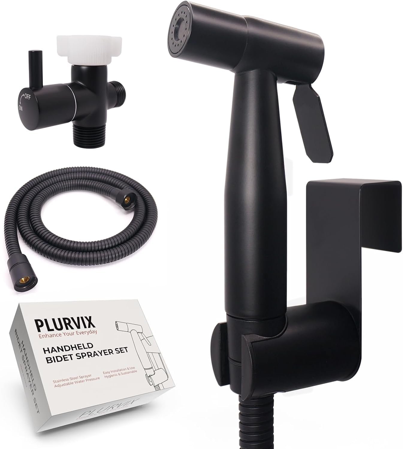 Handheld Bidet Sprayer for Toilet – Adjustable Water Pressure, Stainless Steel Jet Spray Kit with Bidet Hose – Feminine Wash, Muslim Shower, Diaper Cleaning (Black, 1 Set)