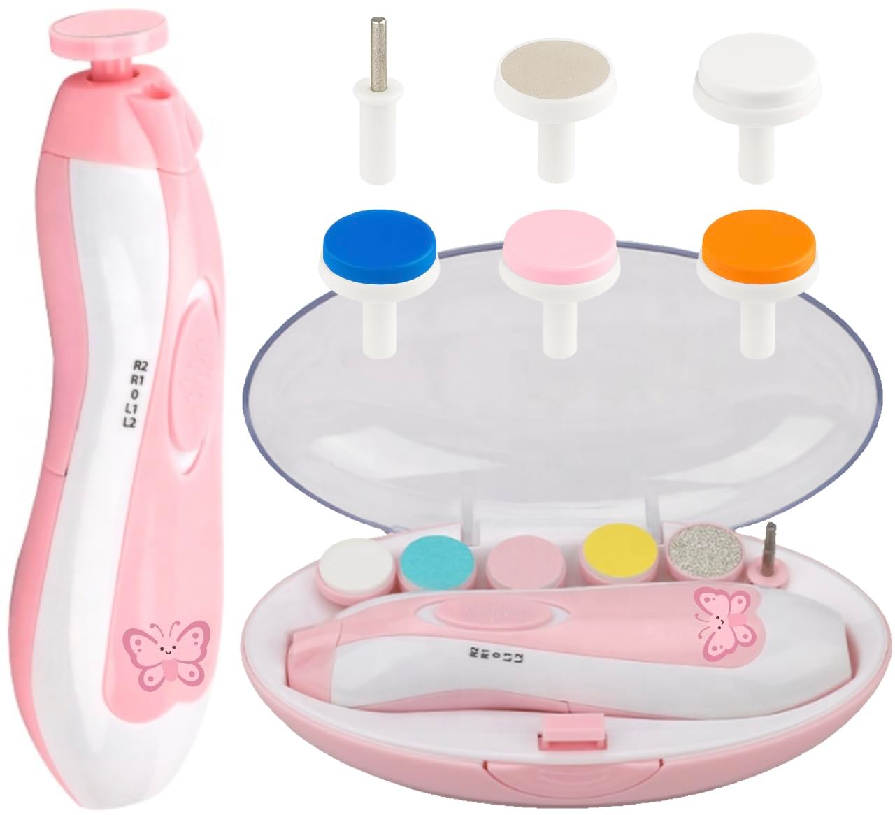 Safe Baby Nail Trimmer – Quiet & Safe Nail File for Newborn, Infant & Toddler – Cute Bear, Lion & Butterfly Design – Painless, Safe, and Electric for Baby Boy or Girl – Blue & Pink (Butterfly)