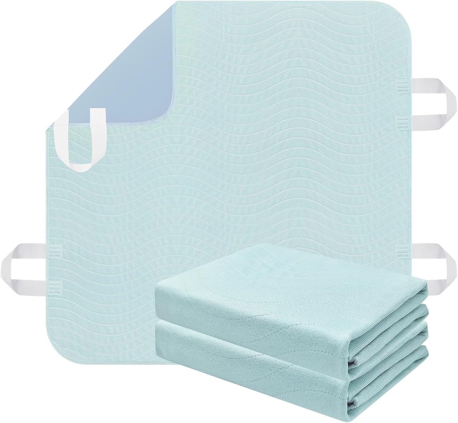 2 Pack Bed Pads for Incontinence Washable Positioning Bed Pad with Handles, Reusable Underpads Absorbent with 4-Layer Waterproof Underpads for Incontinence, Elderly Bedridden (34×36 Inch – 2 Pack)