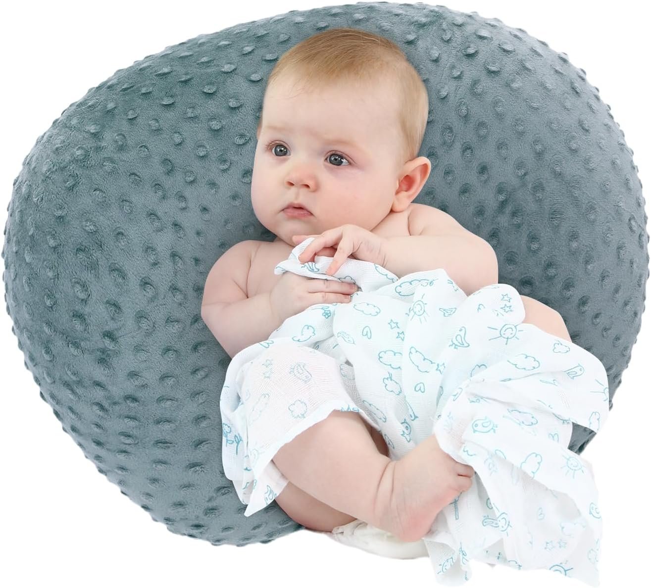 LAT Nursing Pillow for Breastfeeding with Removable Minky Cover,Ergonomic Breast Feeding Pillows for Mom and Baby,Machine Washable(Green)