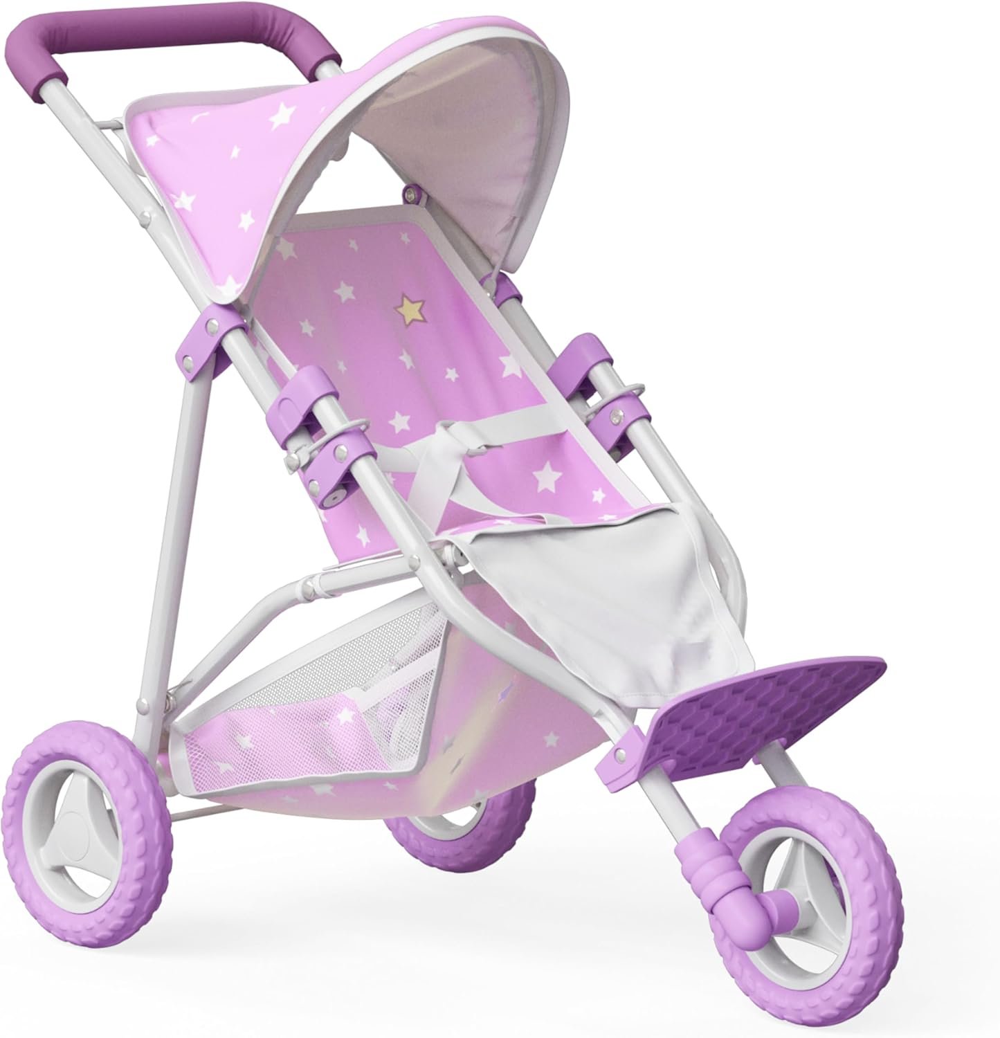 Olivia’s Little World Baby Doll Jogging-Style Stroller with Canopy, Seatbelt and Storage Space, Purple and White