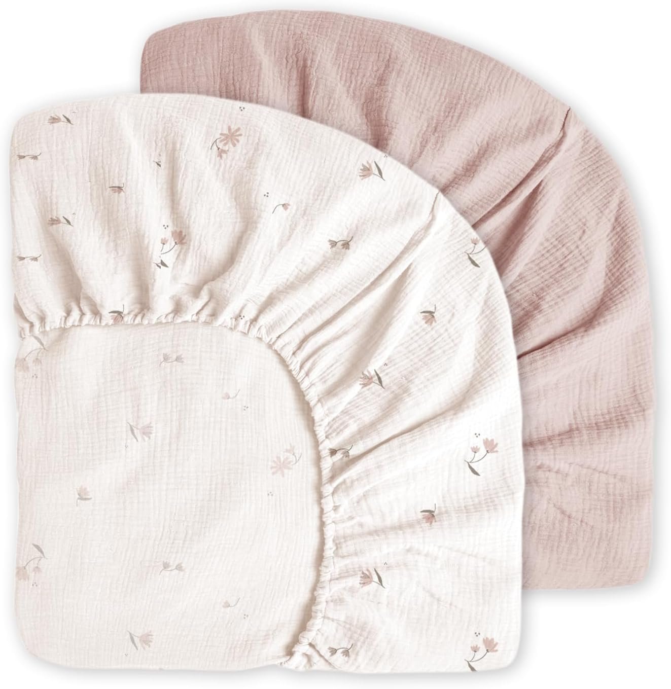 Little Grape Land Muslin Crib Sheets Fitted for Boys and Girls 2 Pack, 100% Cotton Baby Bed Sheets Soft Breathable, Neutral Fitted Baby Mattress Sheets for Standard Crib 52×28 inches, Fog Flower