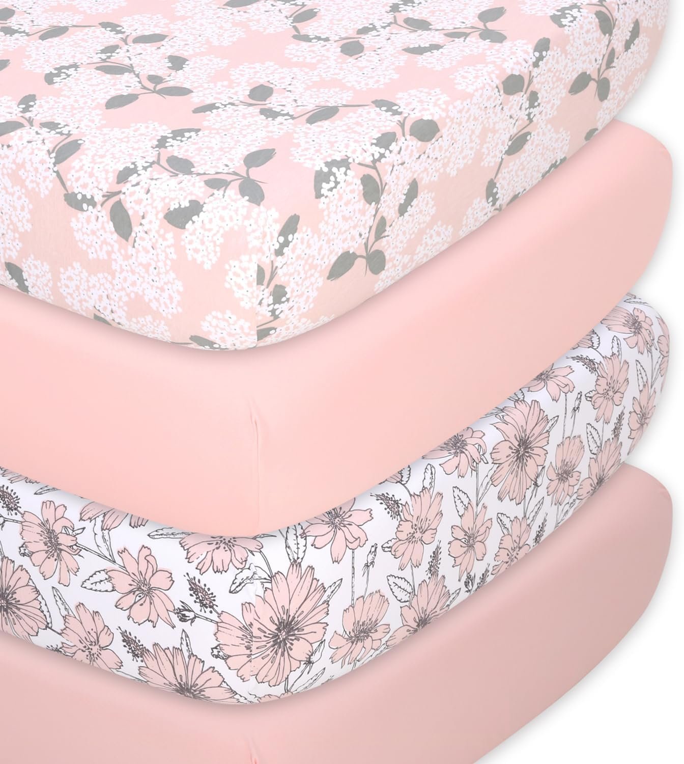 The Peanutshell 4-Pack Fitted Organic Crib Sheet Set – Soft & Breathable Baby Girl or Boy Crib Sheets, 100% Jersey Cotton Nursery Decor, Fit for Standard Mattress Cover- Cottage Floral