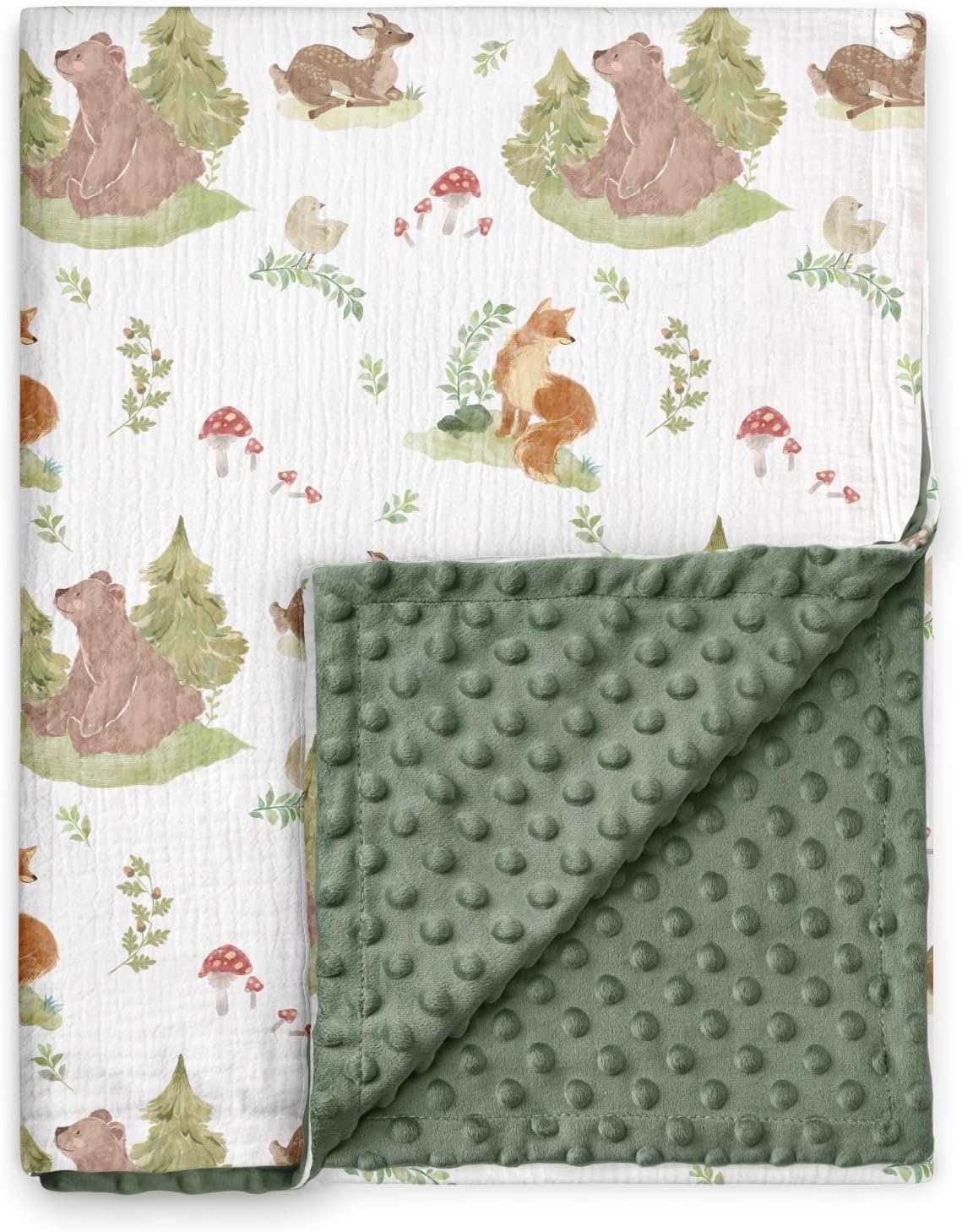 GLLQUEN BABY Blankets for Boys Girls, Soft Muslin Cotton Front Dotted Fleece Backing, Nursery Minky Crib Blanket for Infant Toddler, 30 x 40 inches Throw Blanket, Animals