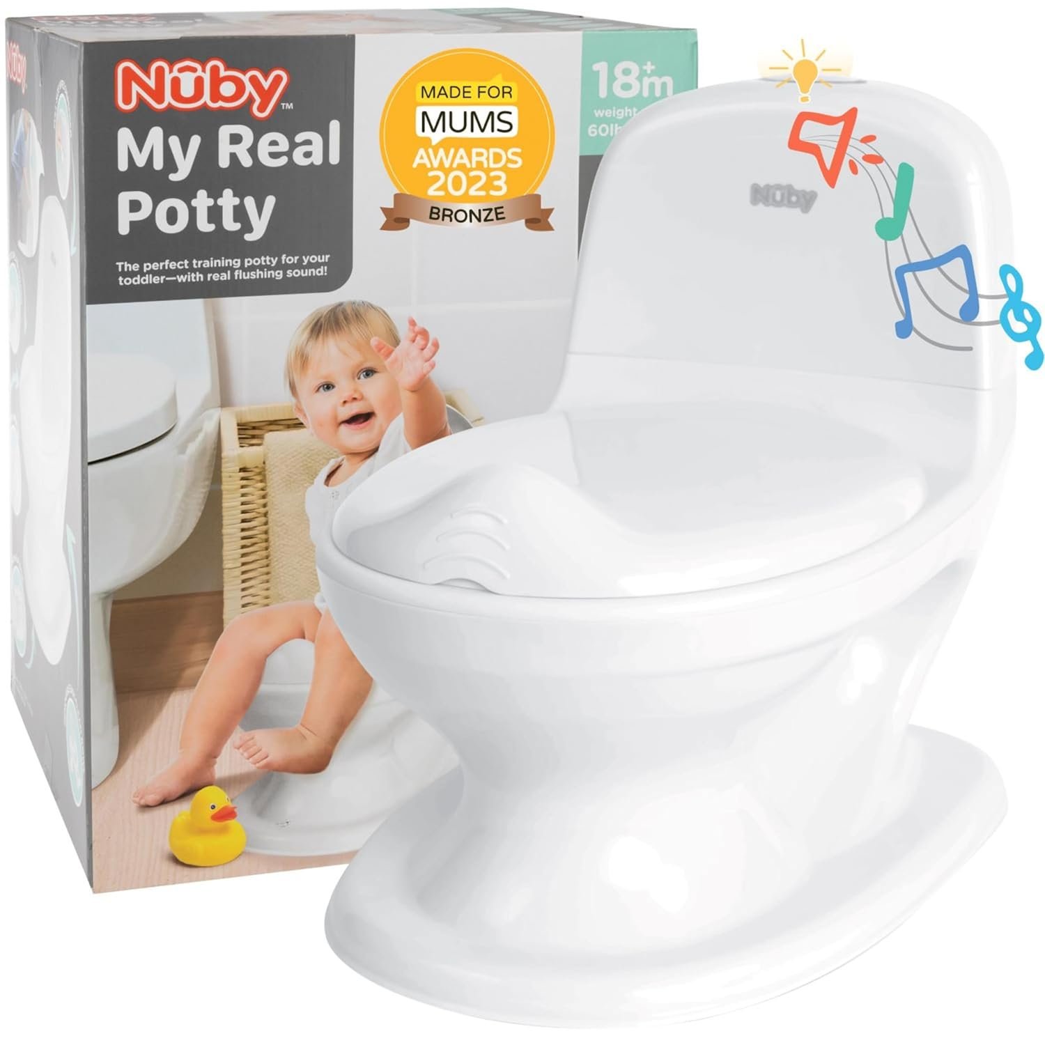 Nuby My Real Potty Training Toilet with Life-Like Flush Button and Sound – 18+ Months – White