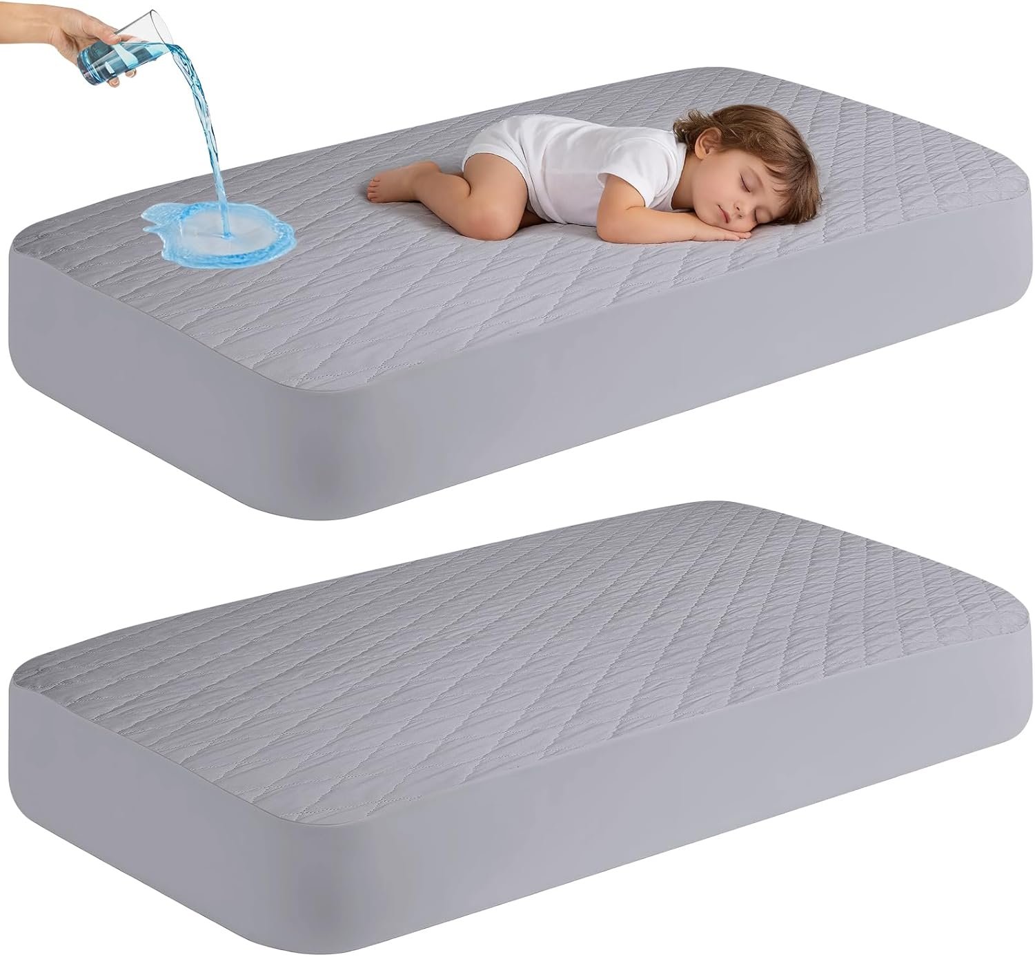 2Pack Waterproof Crib Mattress Protector,Cotton 52X28 Fitted Crib Sheets Crib Mattress Protector Sheets,Soft Toddler Bed Sheets,Washable Infant Fitted Baby Bed Sheets (Gray, 52X28inch)