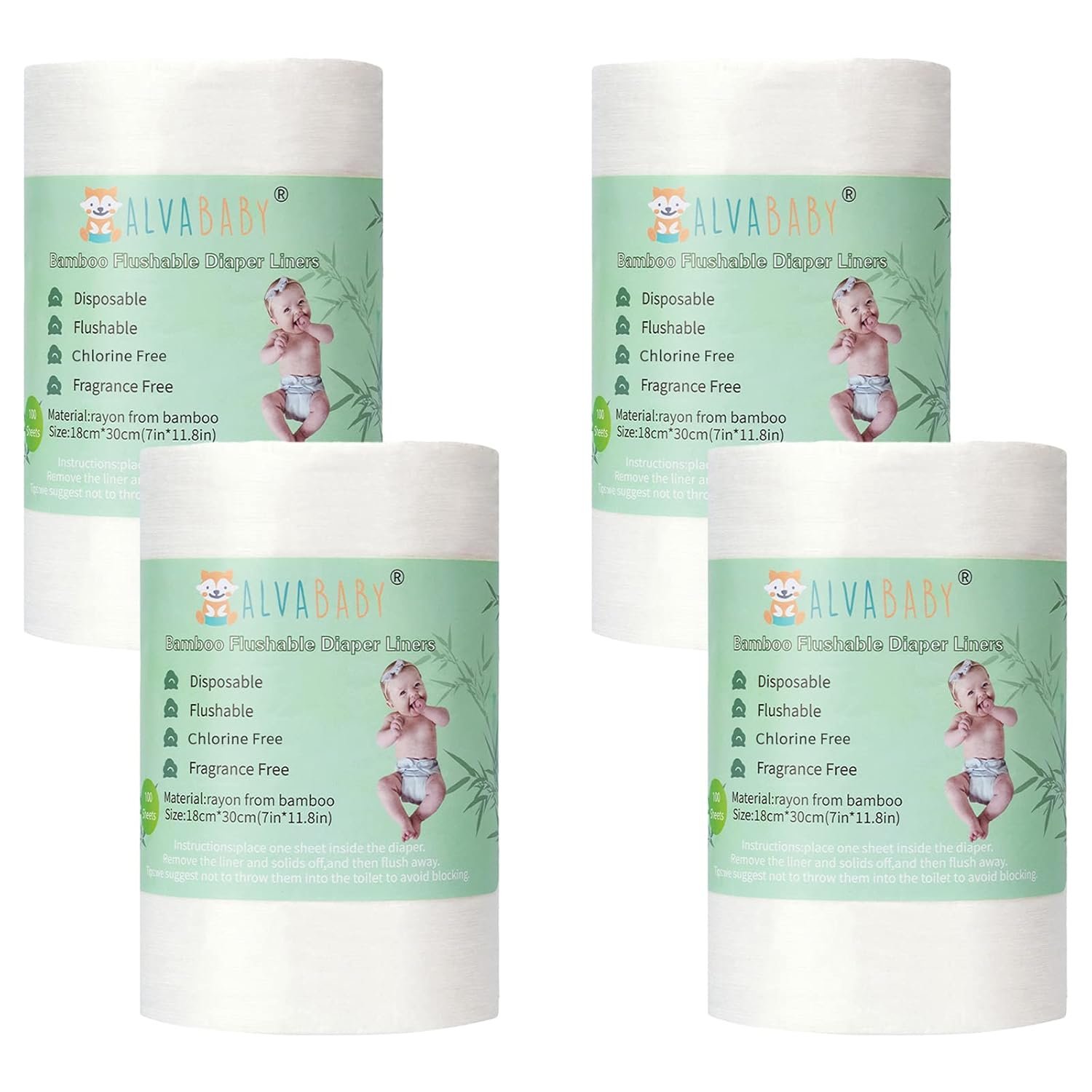 ALVABABY Diaper Liner for Baby Cloth Diapers Natural Soft Disposable Diaper Liners 11.8×7.1 Inch Fragrance Free Chlorine Free 400 Sheets