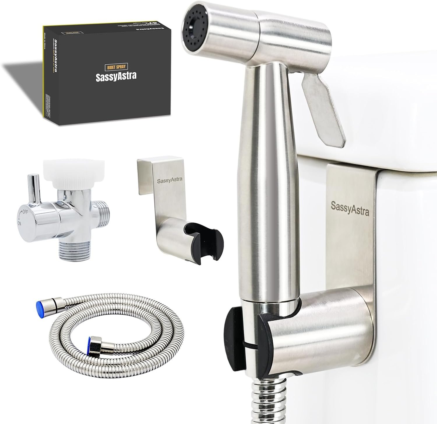 Handheld Toilet Bidet Sprayer — Adjustable Water Pressure, with Hose, Feminine & Pet Wash Kit, Bathroom Hygiene Attachment for Cloth Diaper Cleaning (Quick Install, Stainless Steel)