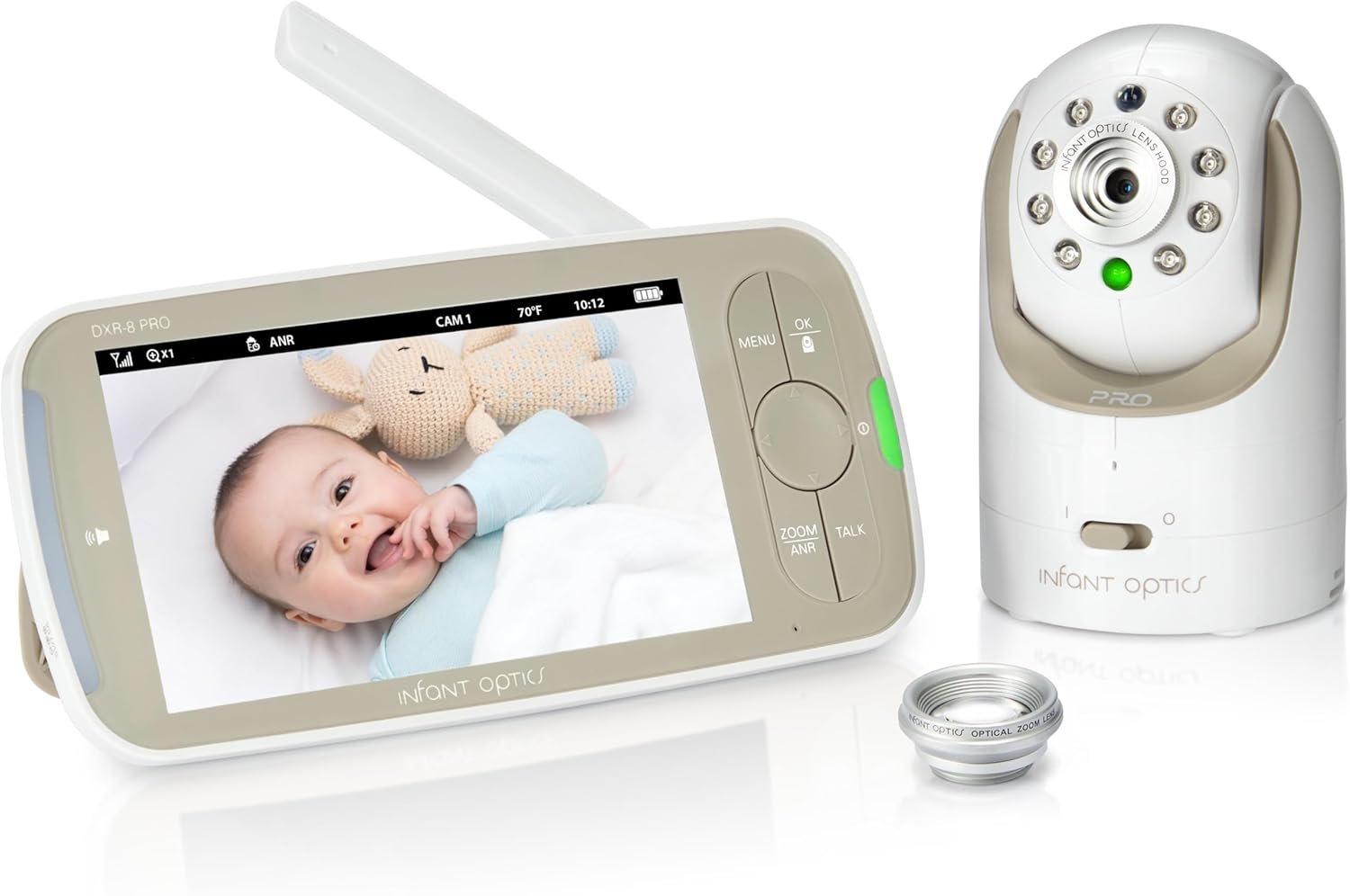 Infant Optics DXR-8 PRO – Patented Active Noise Reduction (ANR), 5” HD Video Baby Monitor with 1 Camera, No WiFi, Hack-Proof,Pan Tilt Zoom, Interchangeable Lens