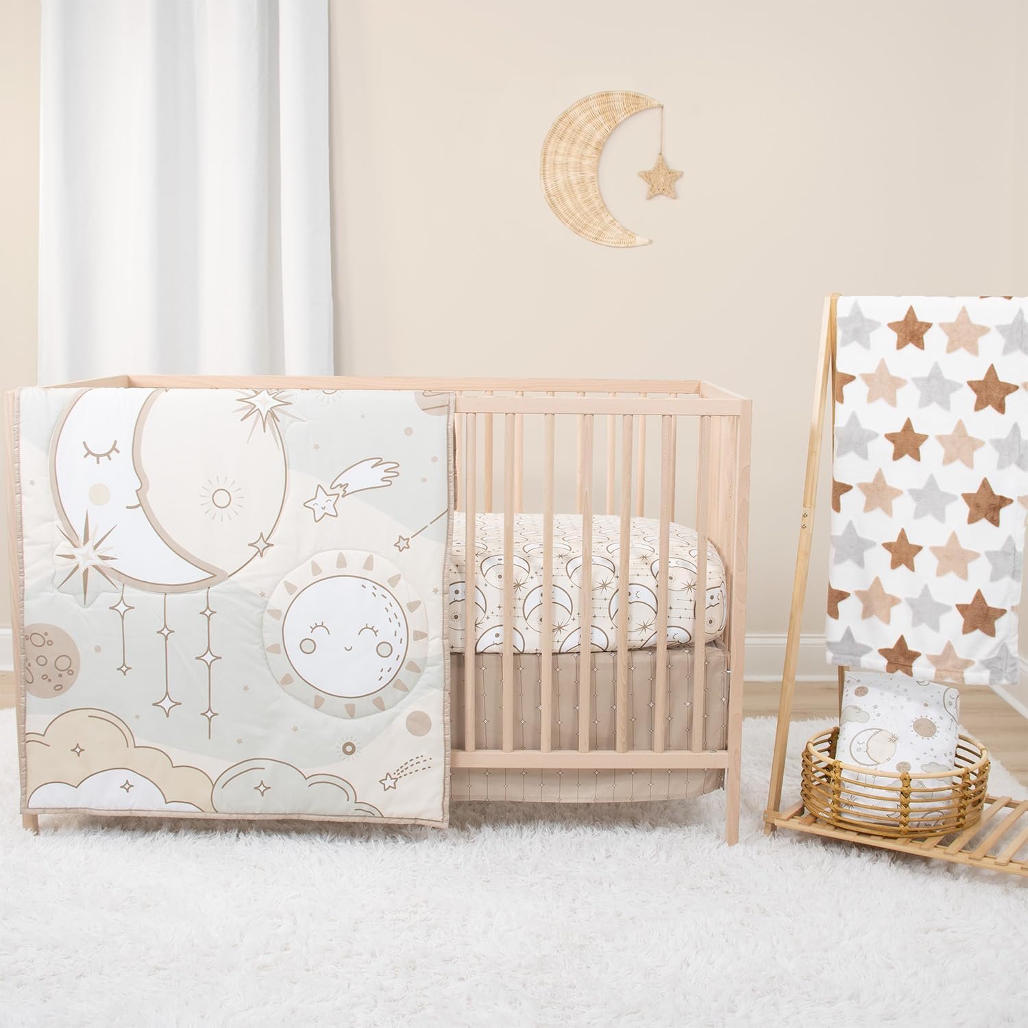 The Peanutshell 5 Piece Baby Crib Bedding Set for Boys & Girls – Newborn, Infant & Toddler Nursery Bed Set Decor with Fitted Crib Sheets, Blanket, Dust Ruffle Comforter – Starry Skies