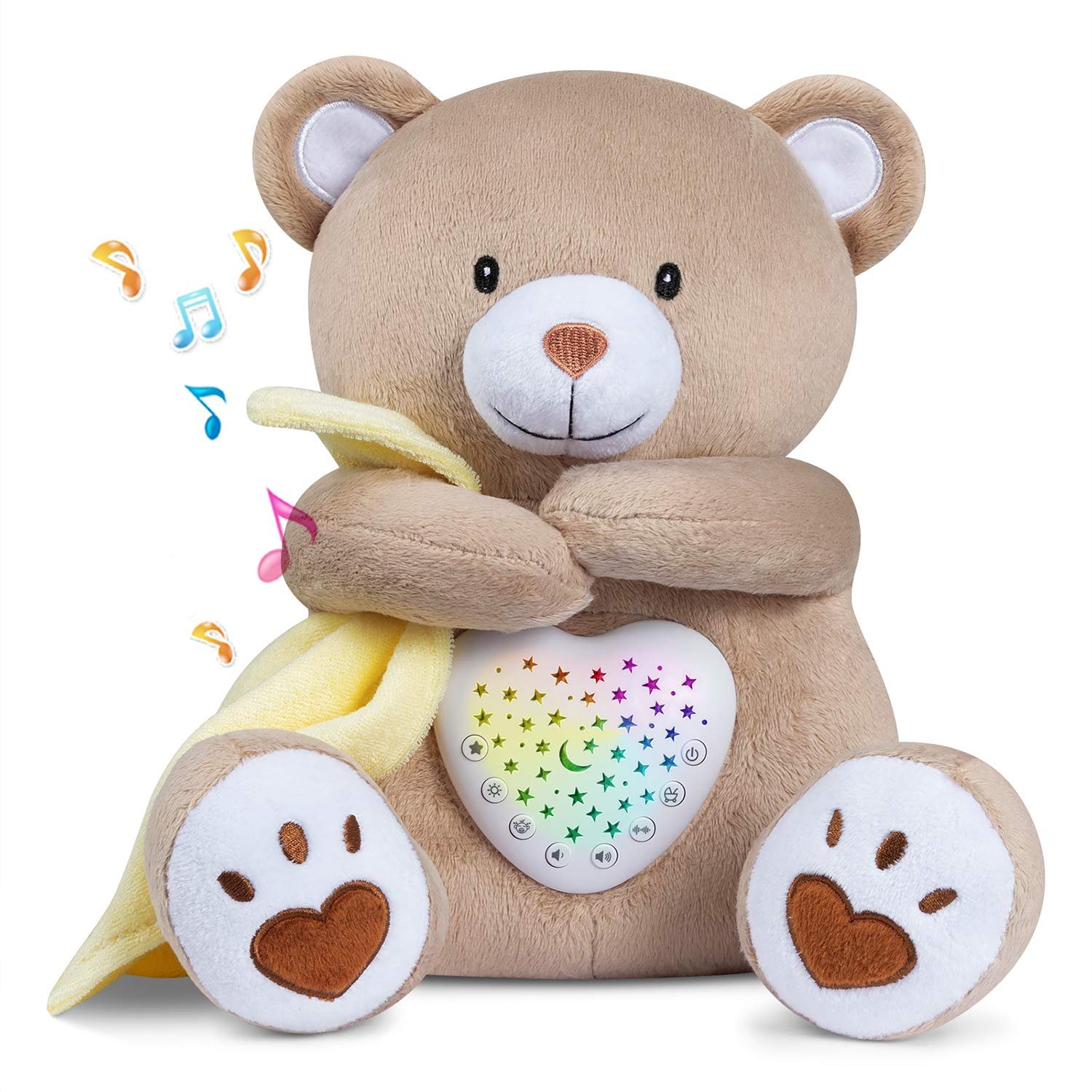 BEREST Rechargeable Baby Sleep Soother Bear, Mom’s Heartbeat & Lullabies, White Noise Sound, Nursery Decor Night Light Projector, Toddler Crib Sleeping Aid, Baby Shower Gifts