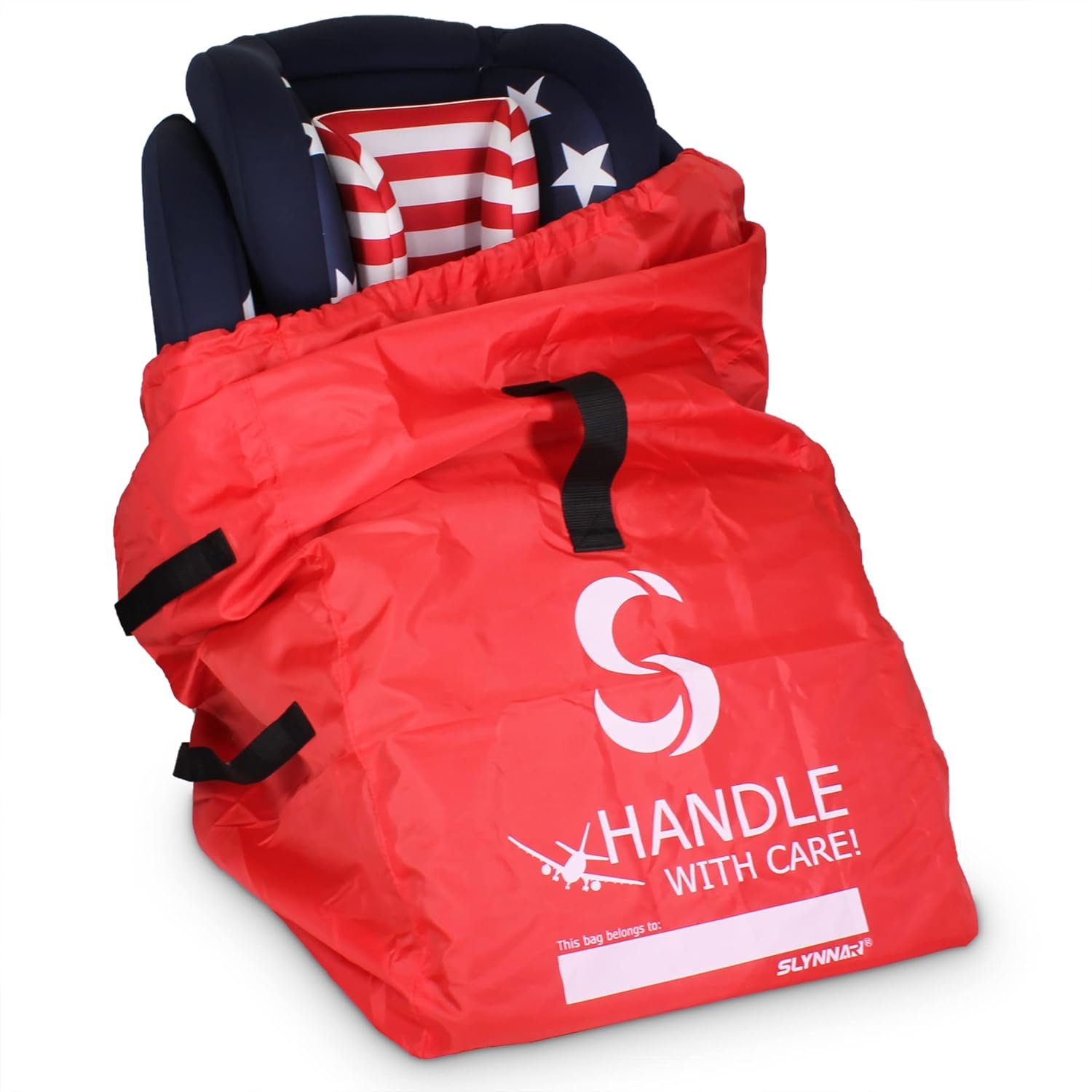 SLYNNAR Car Seat Travel Bag for Airplane – Fits Convertible Car Seats, Infant carriers & Booster Seats, Red Upgrade (Red Upgrade)