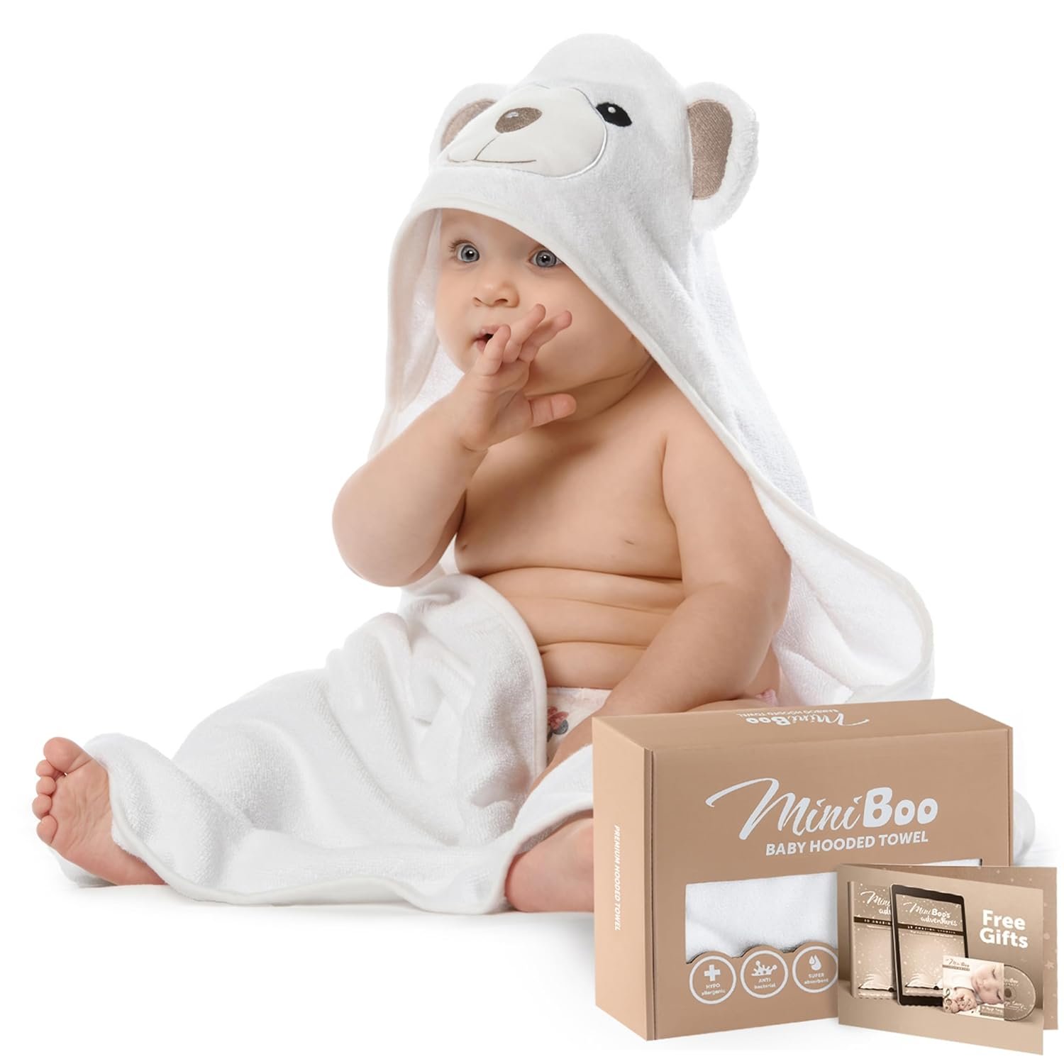 MINIBOO Hooded Baby Towels for Newborn & Toddler – Super Soft Baby Bath Towels with Hood, Highly Absorbent Viscose Made from Bamboo Hooded Towel for Boys, Girls, Newborn Essentials