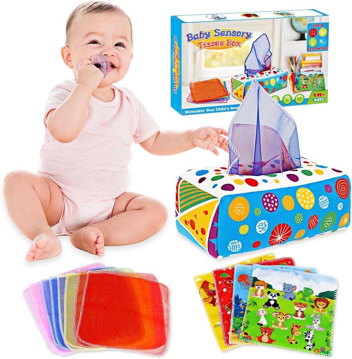 Baby Toys 6 to 12 Months – Baby Tissue Box Toys Montessori Toys for Babies 6-12 Months Soft Crinkle Infant Sensory Toys for 1 Year Old Early Learning Toys Baby Boys Girls Gifts