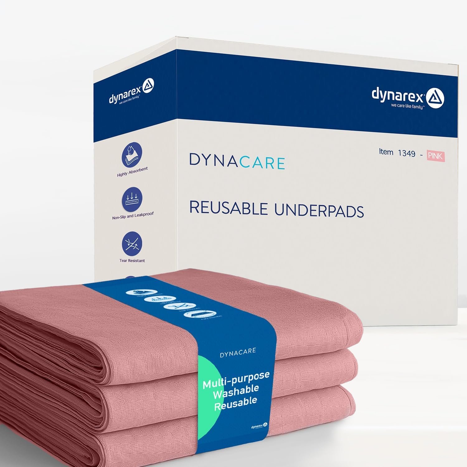 Dynarex Incontinence Bed Pads – Reusable & Washable Waterproof Pee Pads for Kids, Adults, Elderly – 1 Bag of 3 Pads – 17″ x 22″, Pink