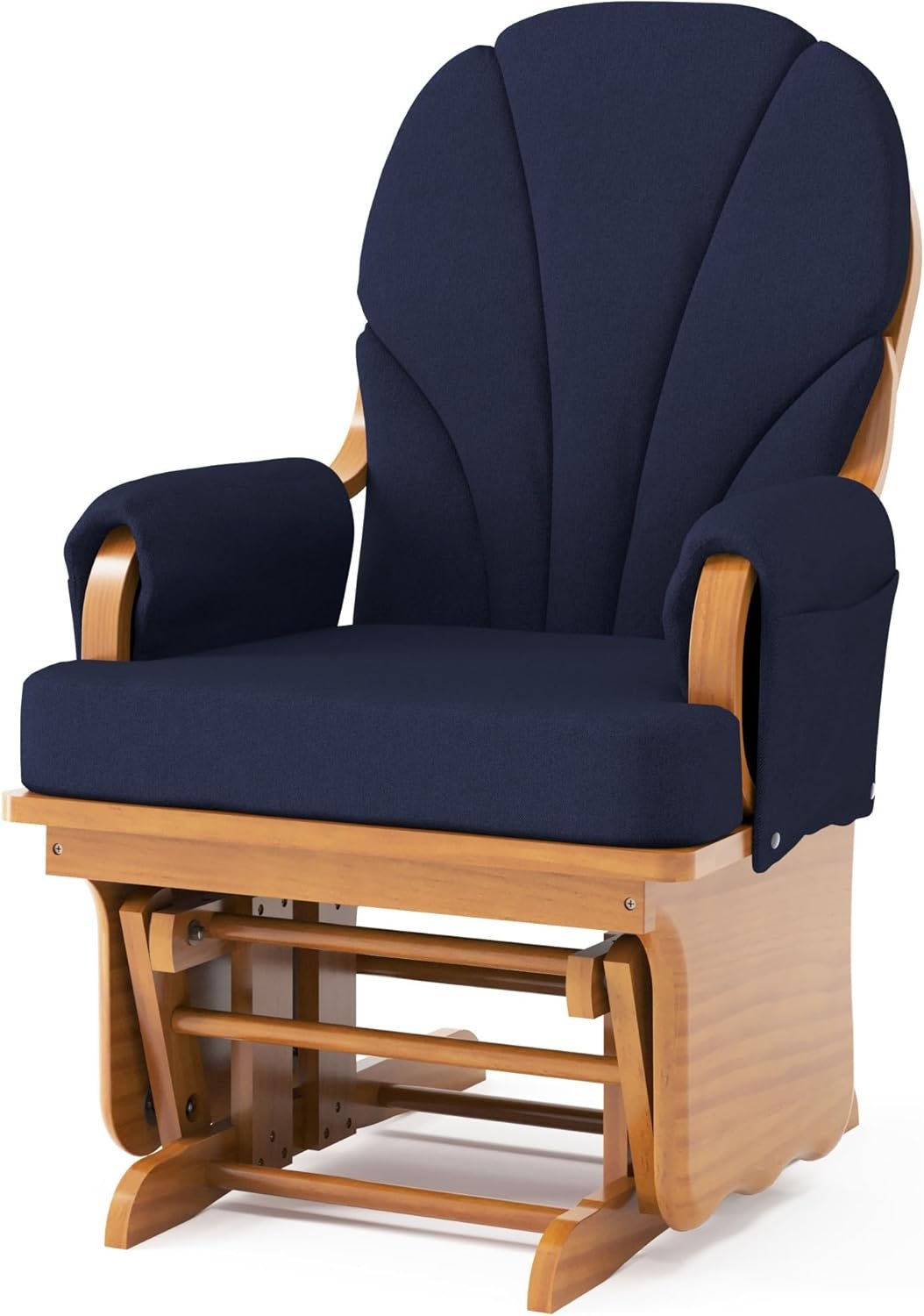 Foundations Lullaby Wood Base Glider Rocker – Baby Feeding and Rocking Chair for Nursery, Daycare Environment – Nursery Rocking Chairs with Padded Foam Arm Rests – (Natural/Blue)