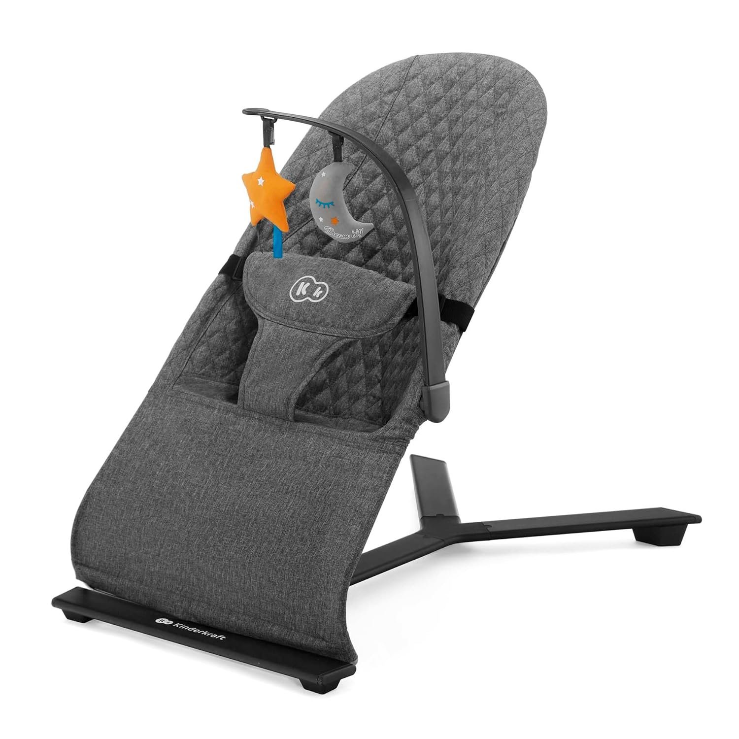 Kinderkraft Mimi Portable Baby Bouncer, Safe and Ergonomic Bouncer Seat with Spine Support and an Additional Toy Bar for Babies 0-6 Months, Gray