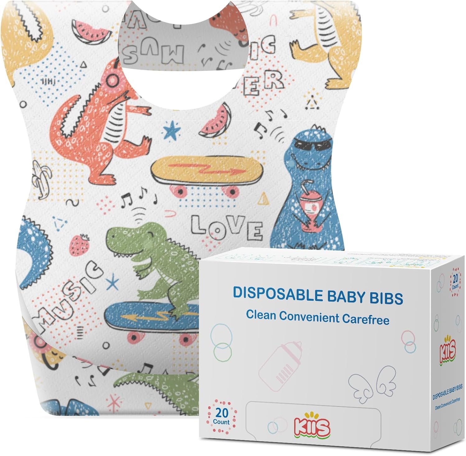 KIIS Disposable Baby Bibs for Travel – Paper Bibs for Infant, Toddlers & Kids – Travel & Daycare Essentials, 20 Count