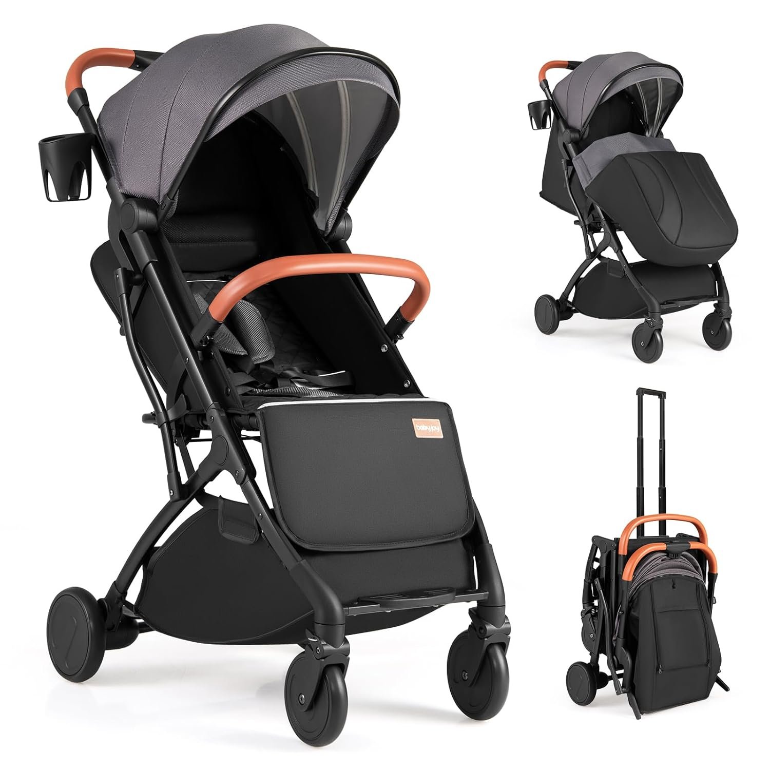 BABY JOY Lightweight Stroller, Compact Travel Stroller with One-Hand Fold, Adjustable Backrest, Canopy, Cup Holder, Footmuff & Storage Basket for Toddlers (Gray)