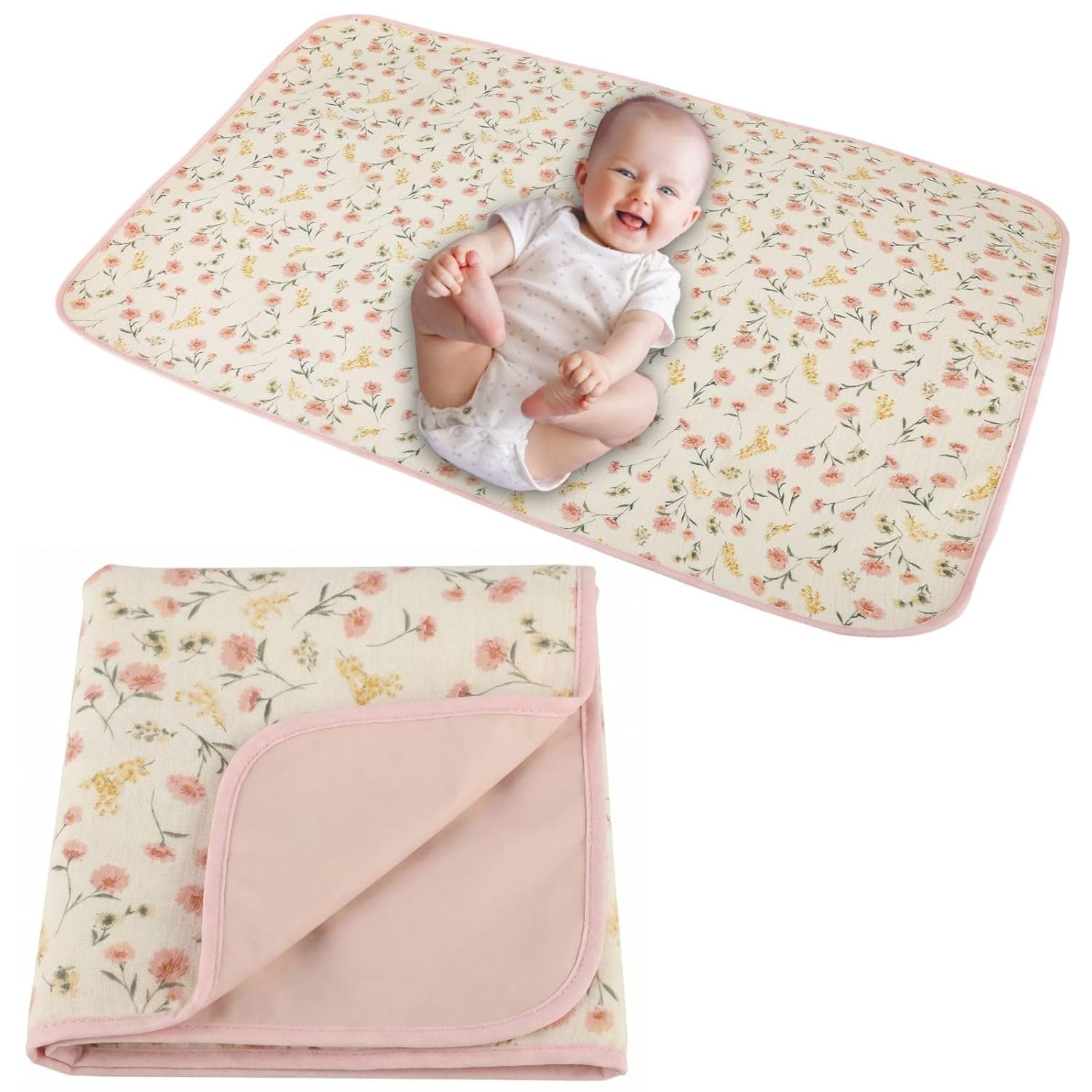 Baby Diaper Changing Pad, 19.7″x25.6″ Waterproof Changing Pad Liners with 100% Muslin Cotton Front Top and Leather Back, Soft and Absorbent Portable Changing Mat for Travel, Changing Station