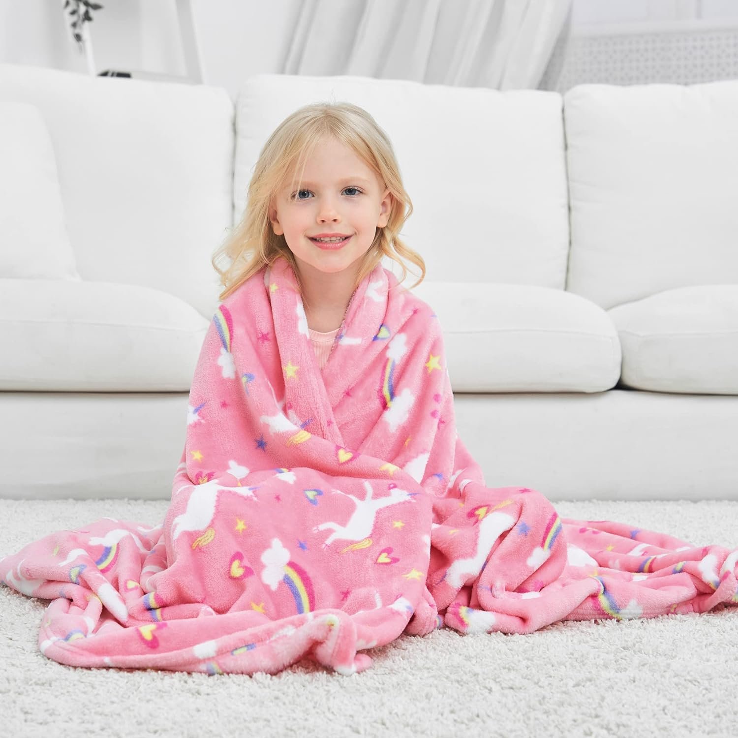 Softan Unicorn Blanket for Girls, Kids Throw Blanket for Boys and Girls Soft Cozy Flannel, Cute Pink Unicorn Blanket for Sofa Couch Bed, Christmas Birthday Gift for Kids Toddler, 50×60 Inches