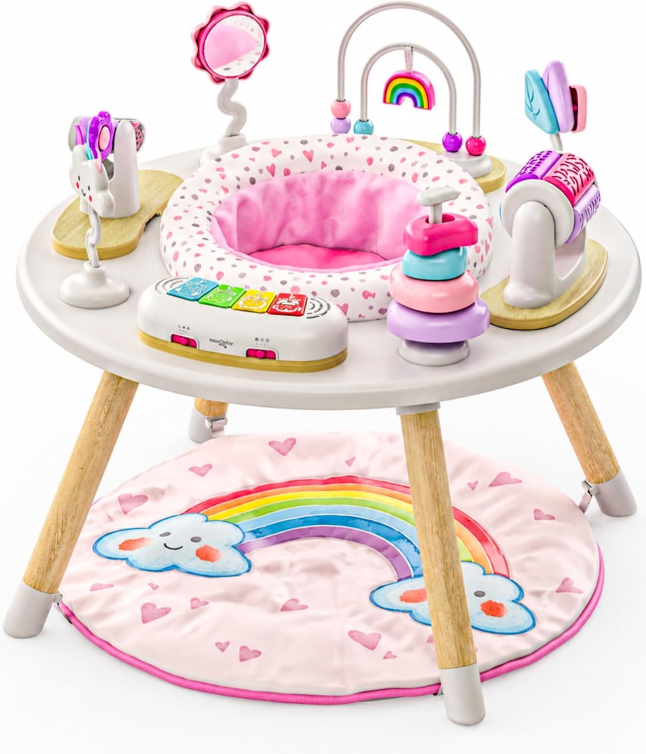 Little Acorn, 4-in-1 Baby Activity Center | Montessori-Inspired Design | 8 Interactive Toys | Tummy Time, Exersaucer & Toddler Table | Shower Gift | Must Have for 3, 6, 12 Month Old (Rainbow)