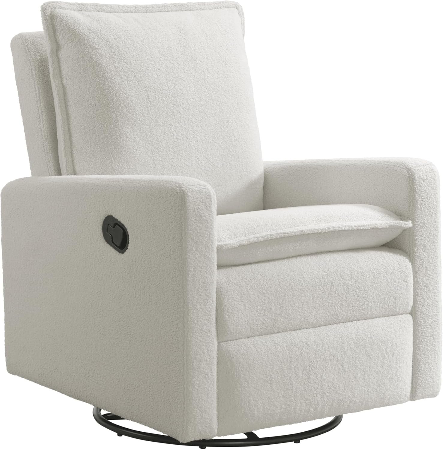 Oxford Baby Uptown Upholstered Glider Recliner Rocking Chair 360° Swivel for Nursery and Living Room – Boucle White